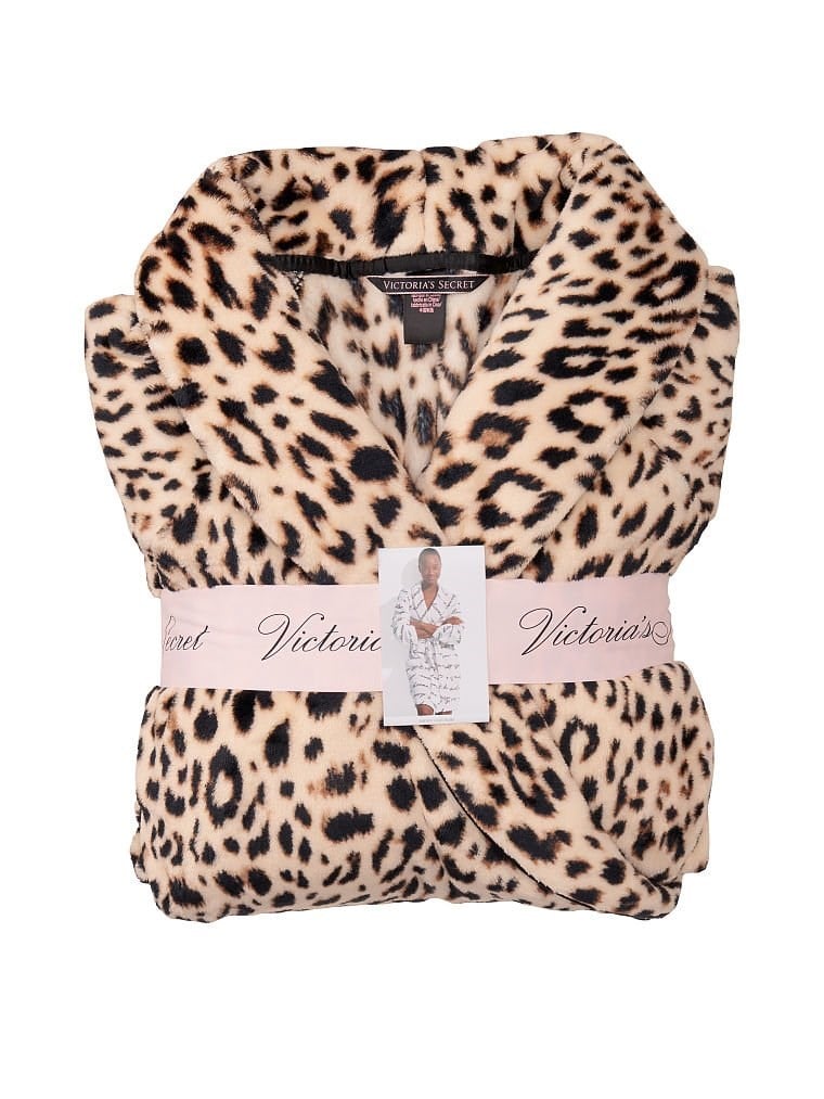 Victoria's Secret Logolu Kısa Cozy Sabahlık - Gölgeli Leopar