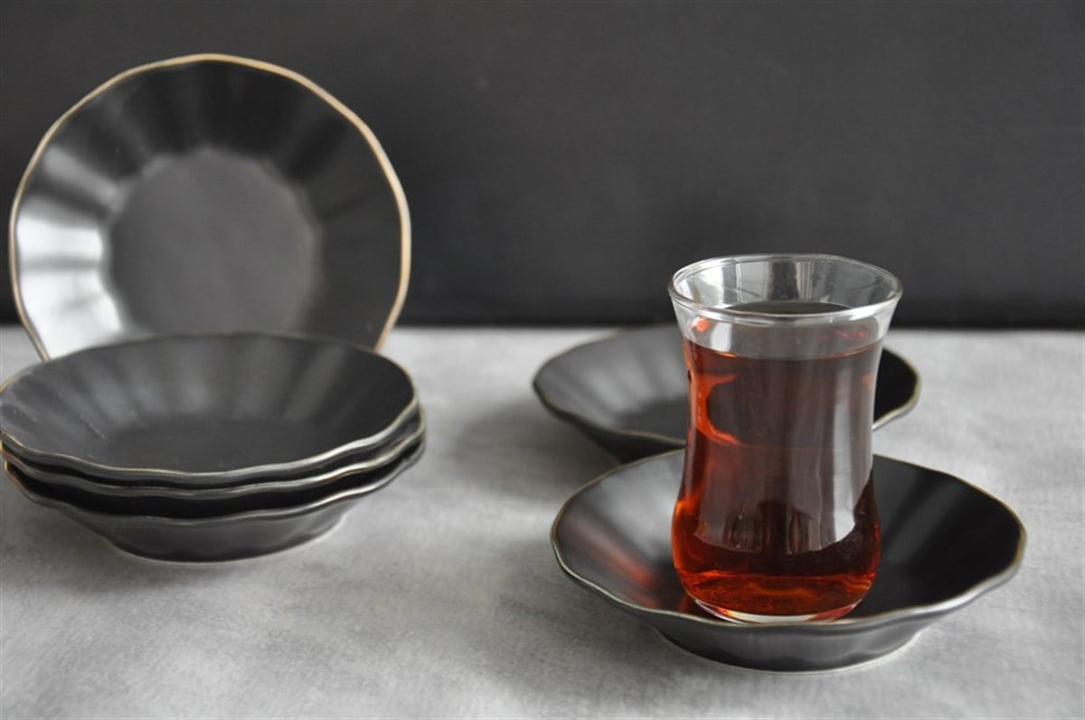 6 Adet Porselen Siyah Çay Tabağı | Hergunyeniurun.com