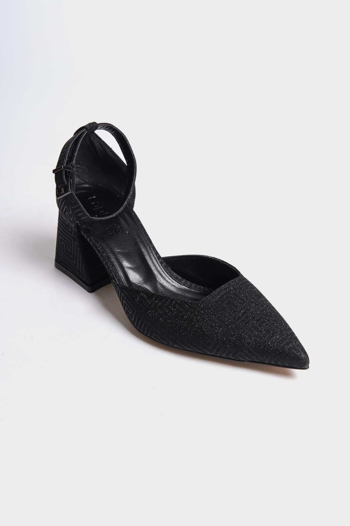 Black mid heel ankle strap shoes best sale