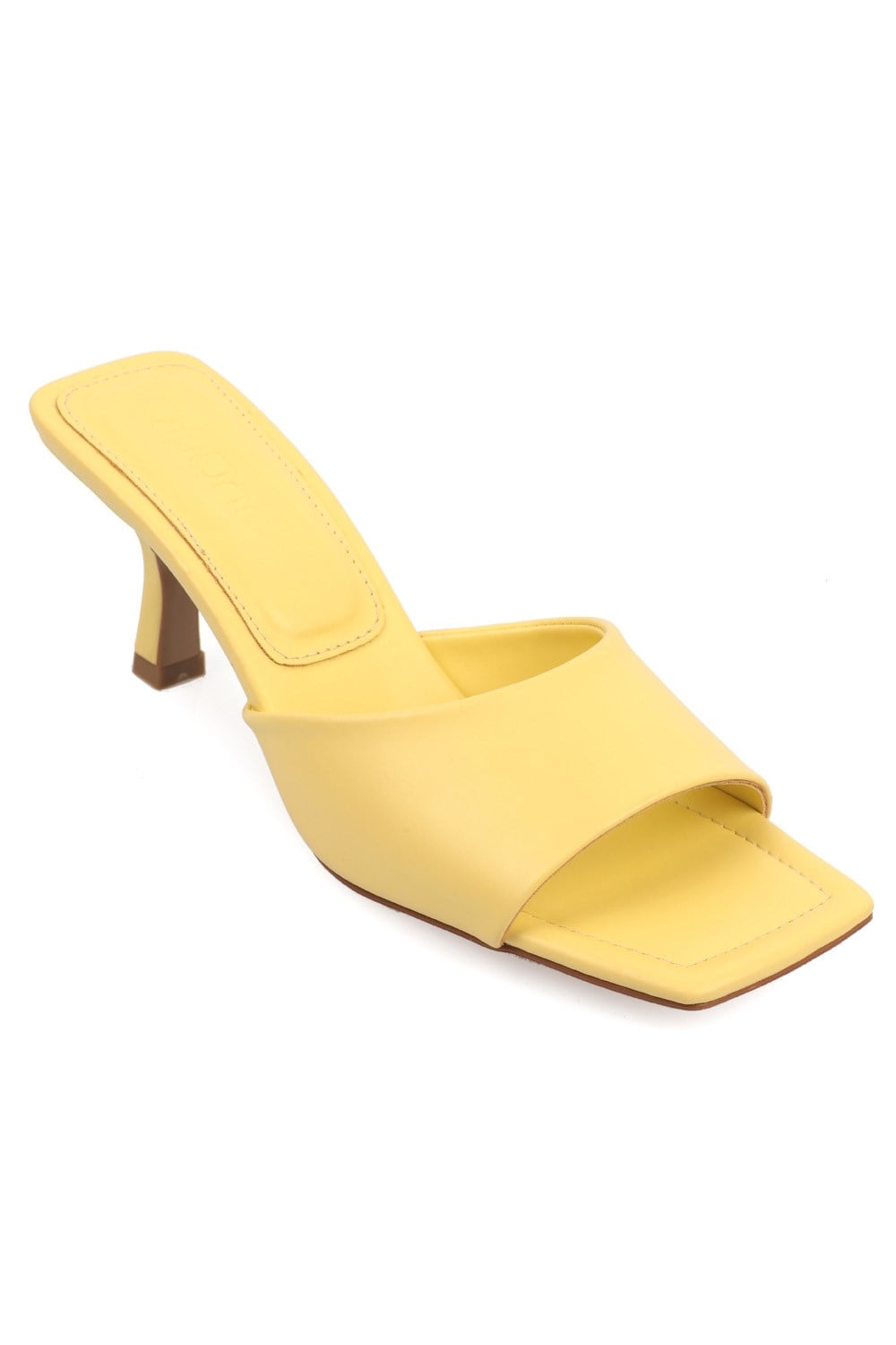 Capone Blunt Toe Mid Heel Single Band Women Lemon Yellow Sandals