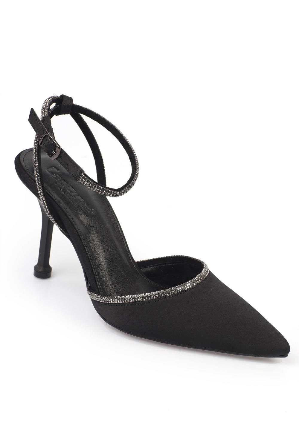 Capone Pointed Toe Cleavage And Ankle Band Crystal Slingback Satin 