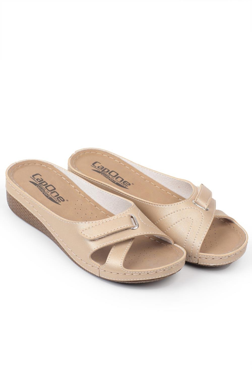 Capone Z0777 Women Gold Slide Comfort Anatomical Sandals