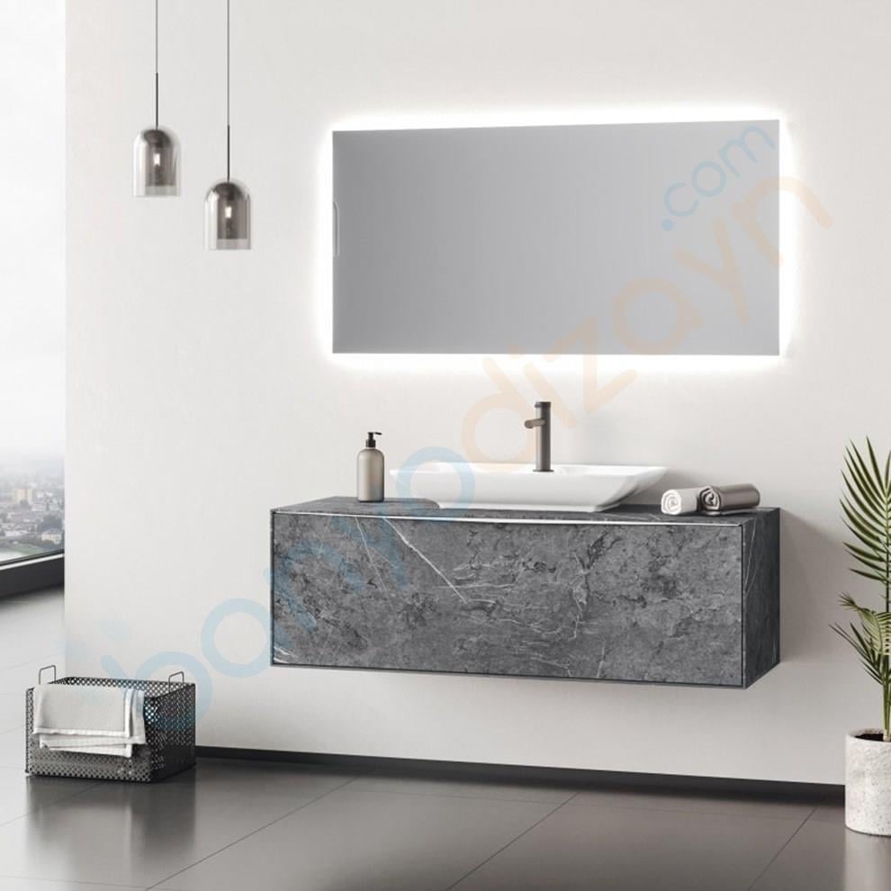 MONO120A Orka Mono Banyo Dolabı Takımı, 120 cm, Albox (Ledli Ayna)