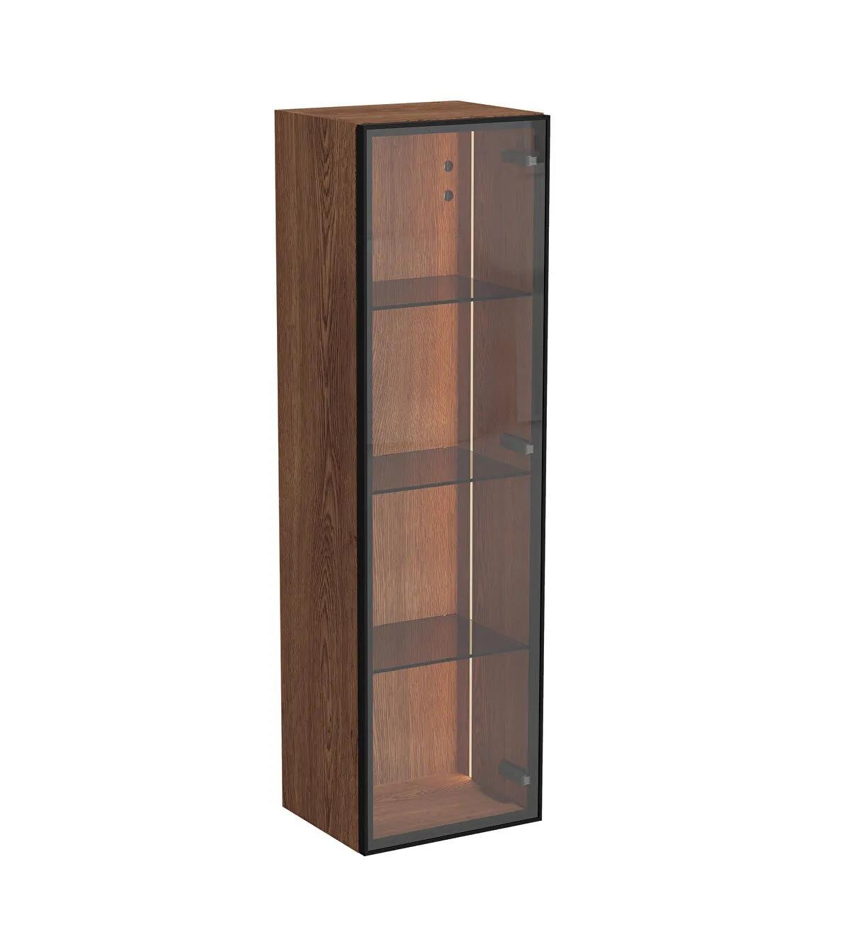 Vitra Metropole Edge Kısa Boy Dolabı Cam Kapaklı 35 Cm, Ceviz (Sağ