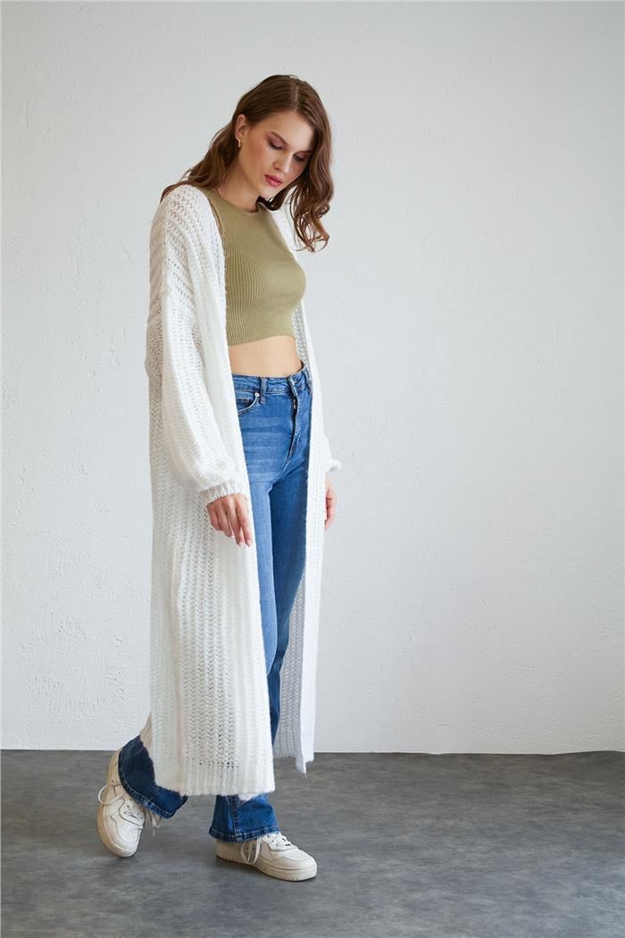 Nisan Long Knit Cardigan White TT4078 Z