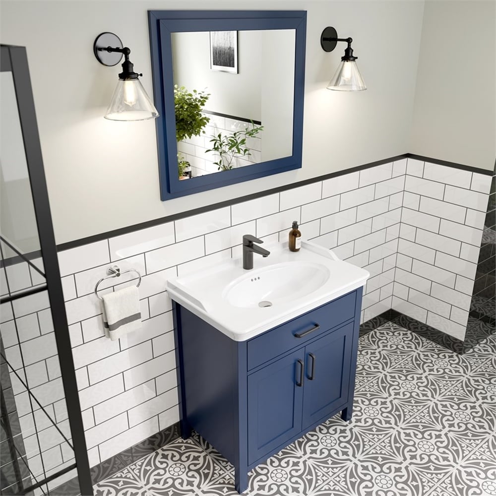 Kale Vintage 80 cm Siyah Kulplu Mavi Banyo Dolabı - Yapı Home