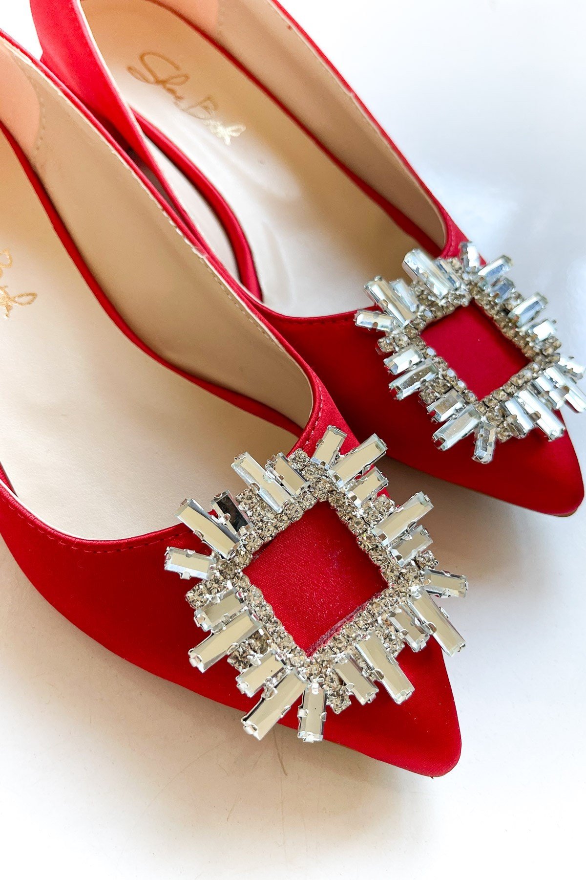 Red satin deals flat shoes