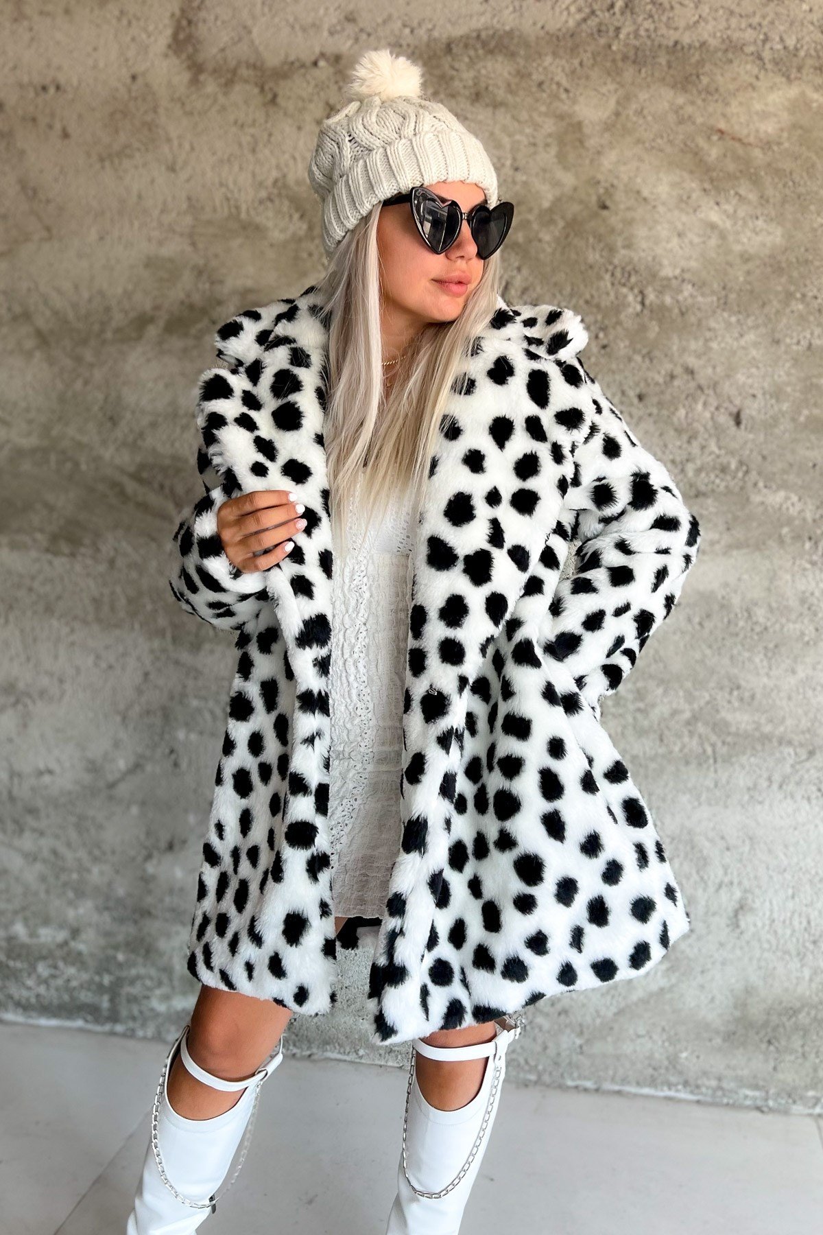 Black and white spotted clearance coat