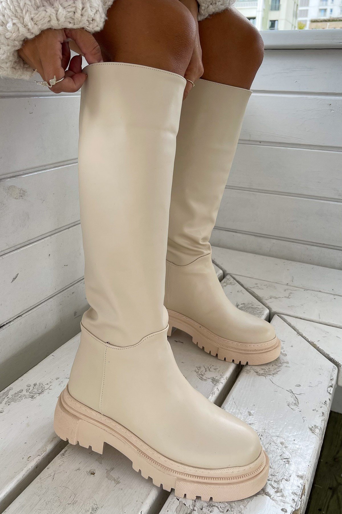 Golf Beige Leather Boots