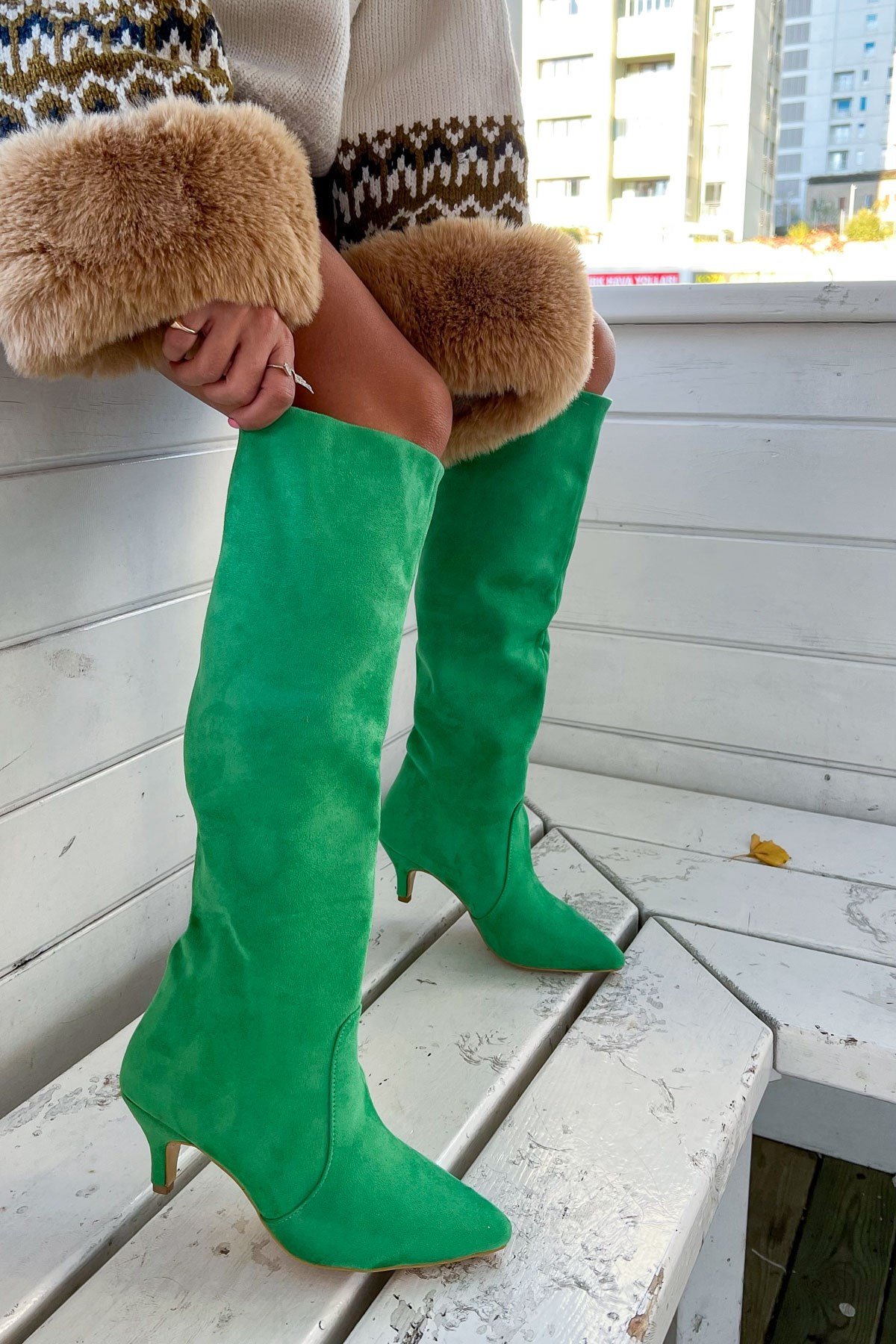 Green outlet suede boots