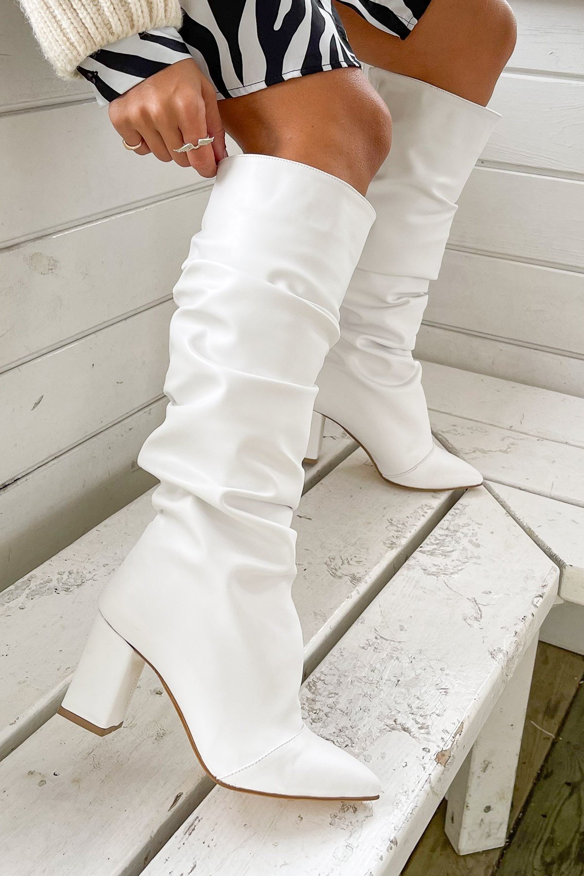 White sales ruched boots