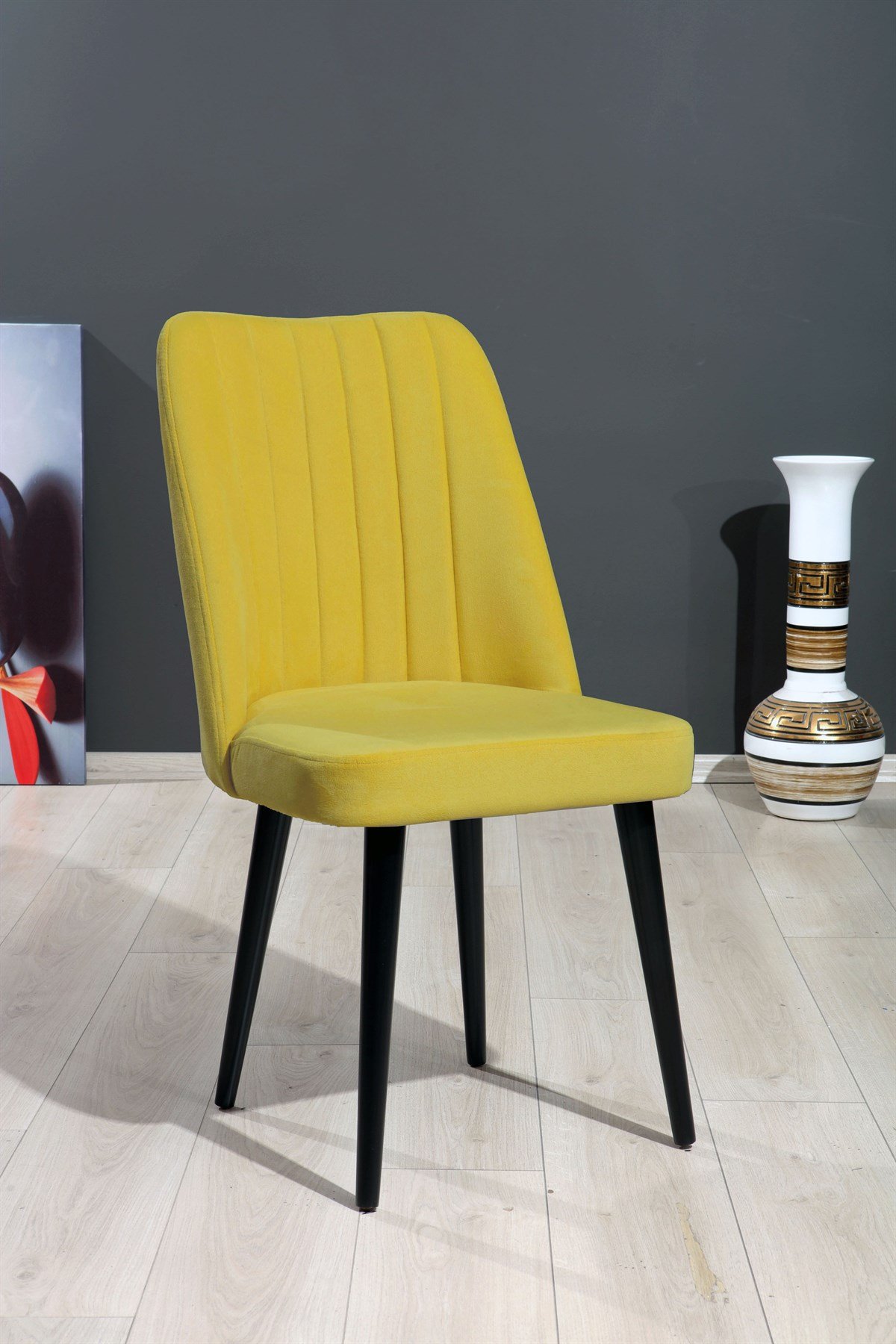 Polo Sandalye - Ahşap Siyah Ayaklı - 12 Renk Seçeneği - Soho Kumaş-Sarı