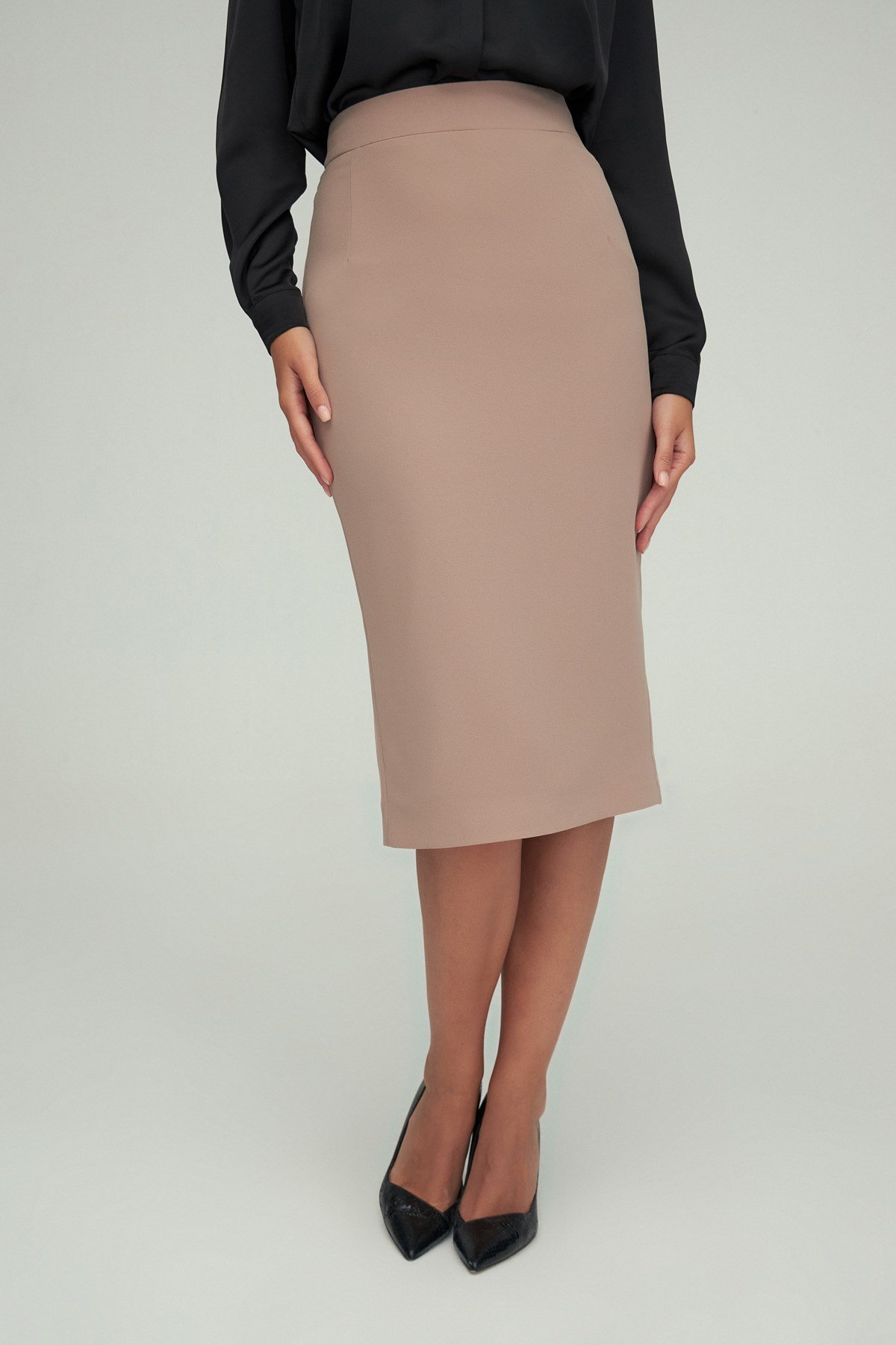 Asya Skirt Beige High rise midi crepe skirt I Skirts I Modalogy