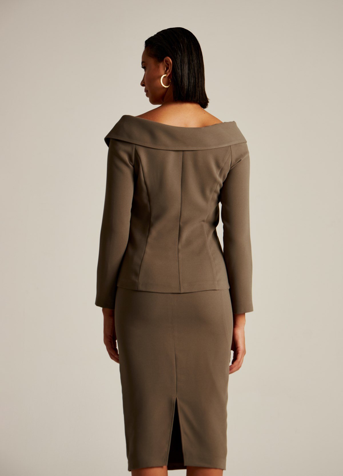 Asya Skirt Khaki High rise midi crepe skirt I Skirts I Modalogy