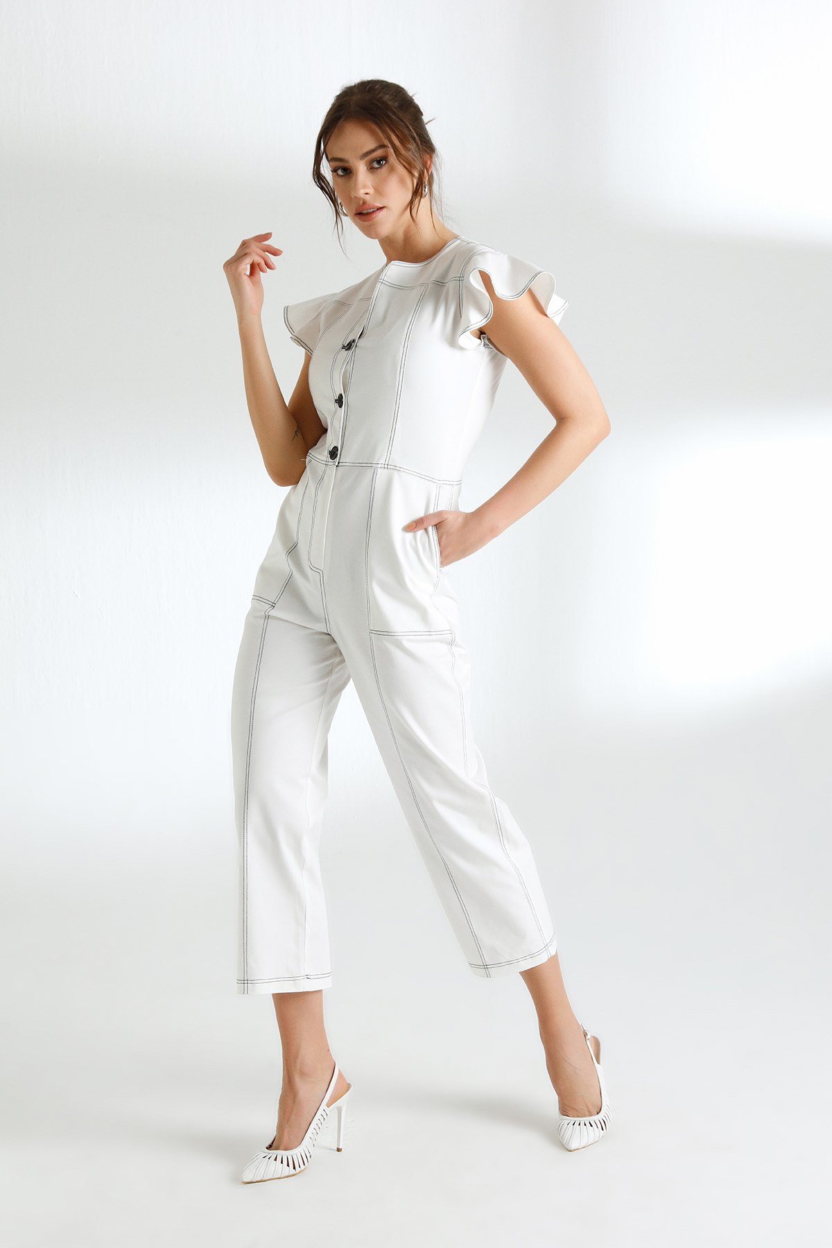 All white linen jumpsuits sales
