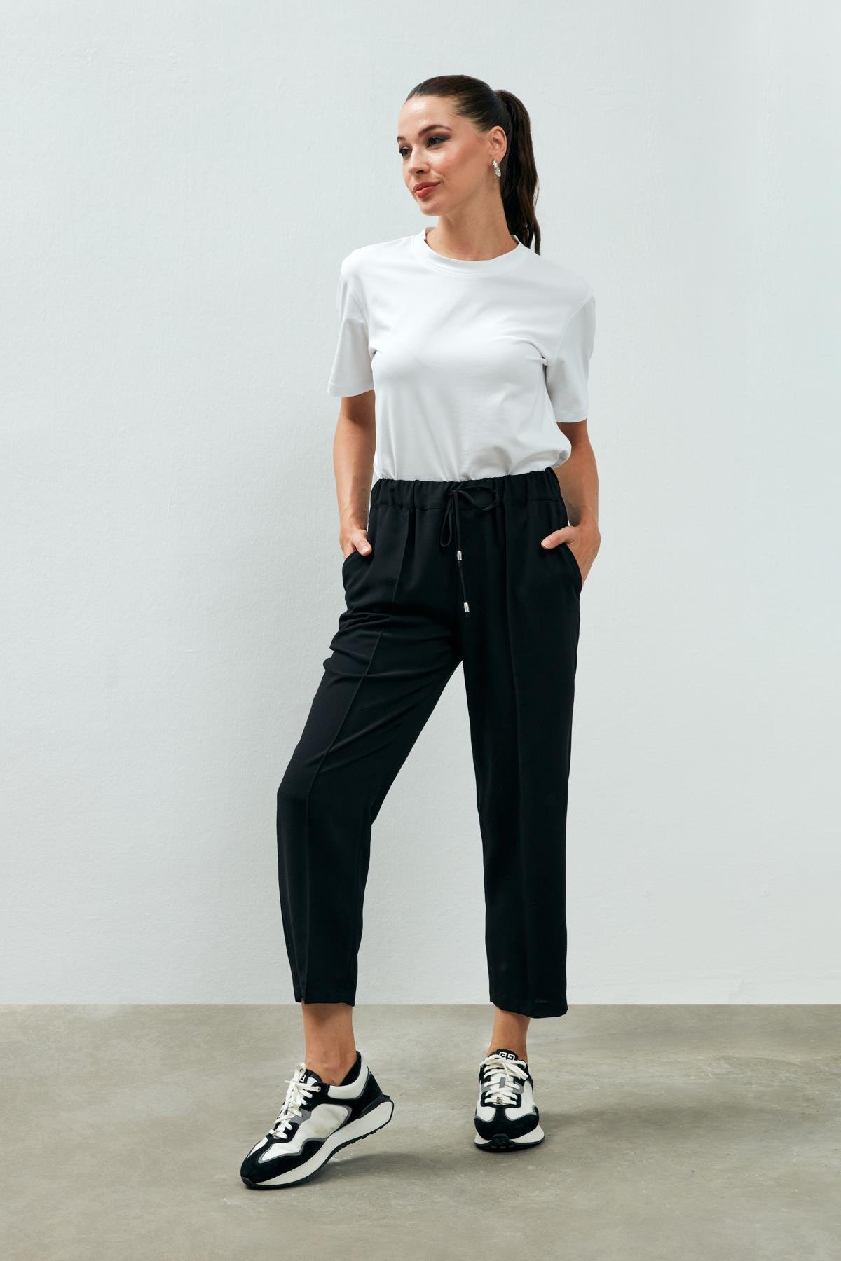 Hermo Pantolon - Siyah beli lastikli pantolon | Pantolon | Modalogy
