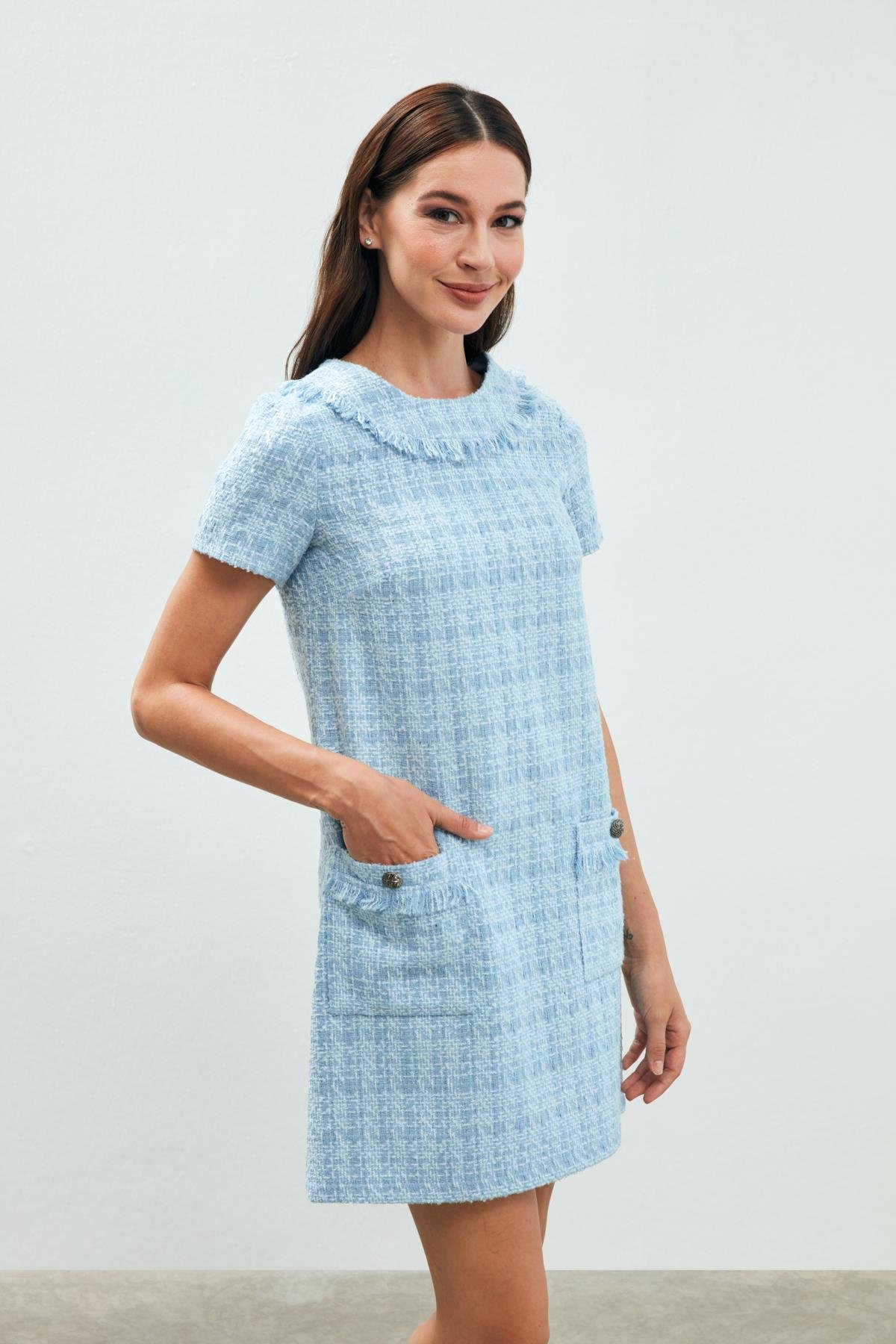 Ivanka Elbise Mavi - Mavi kısa tüvit elbise | Elbise | Modalogy