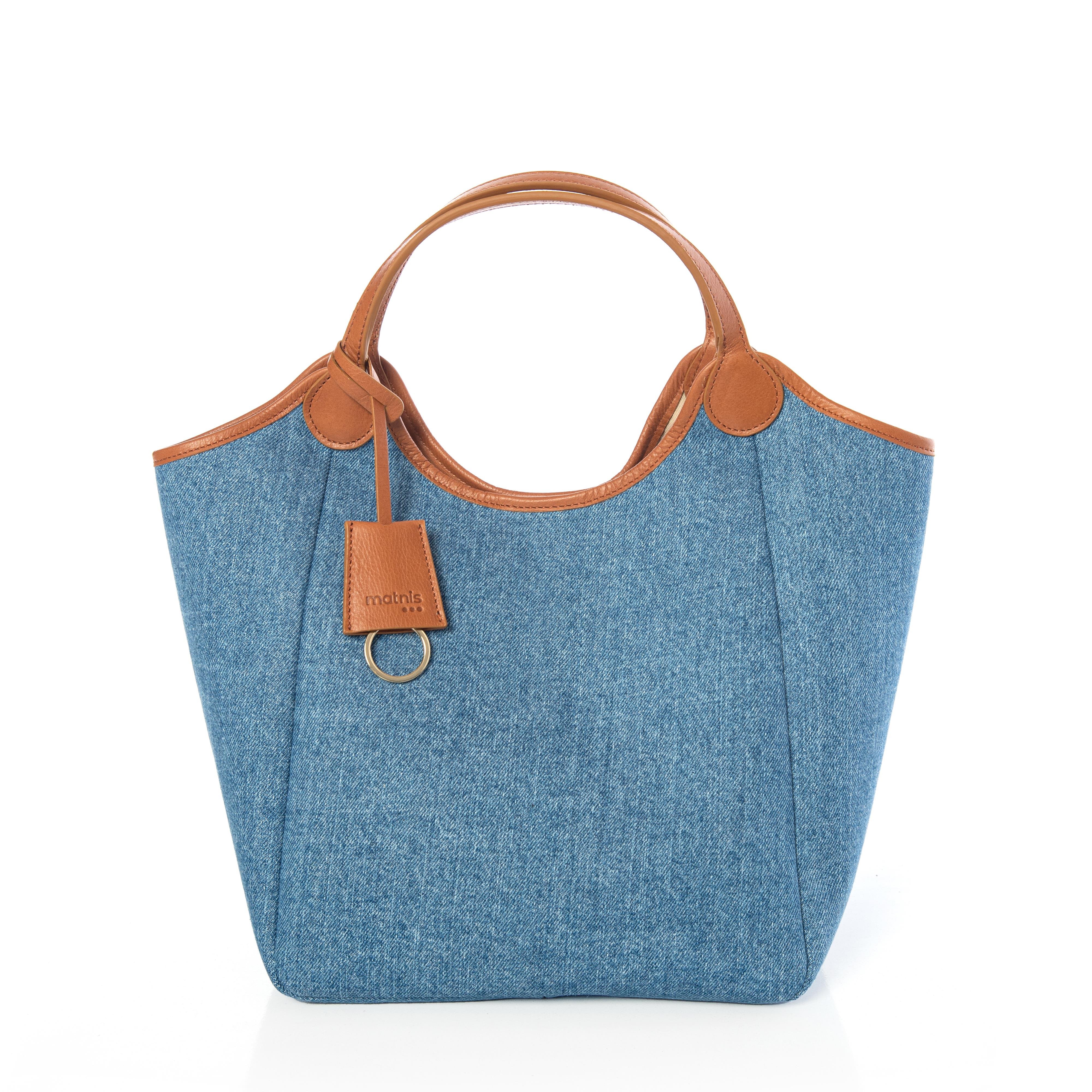 matnis Coco Model Taba Deri Detaylı Denim Çanta