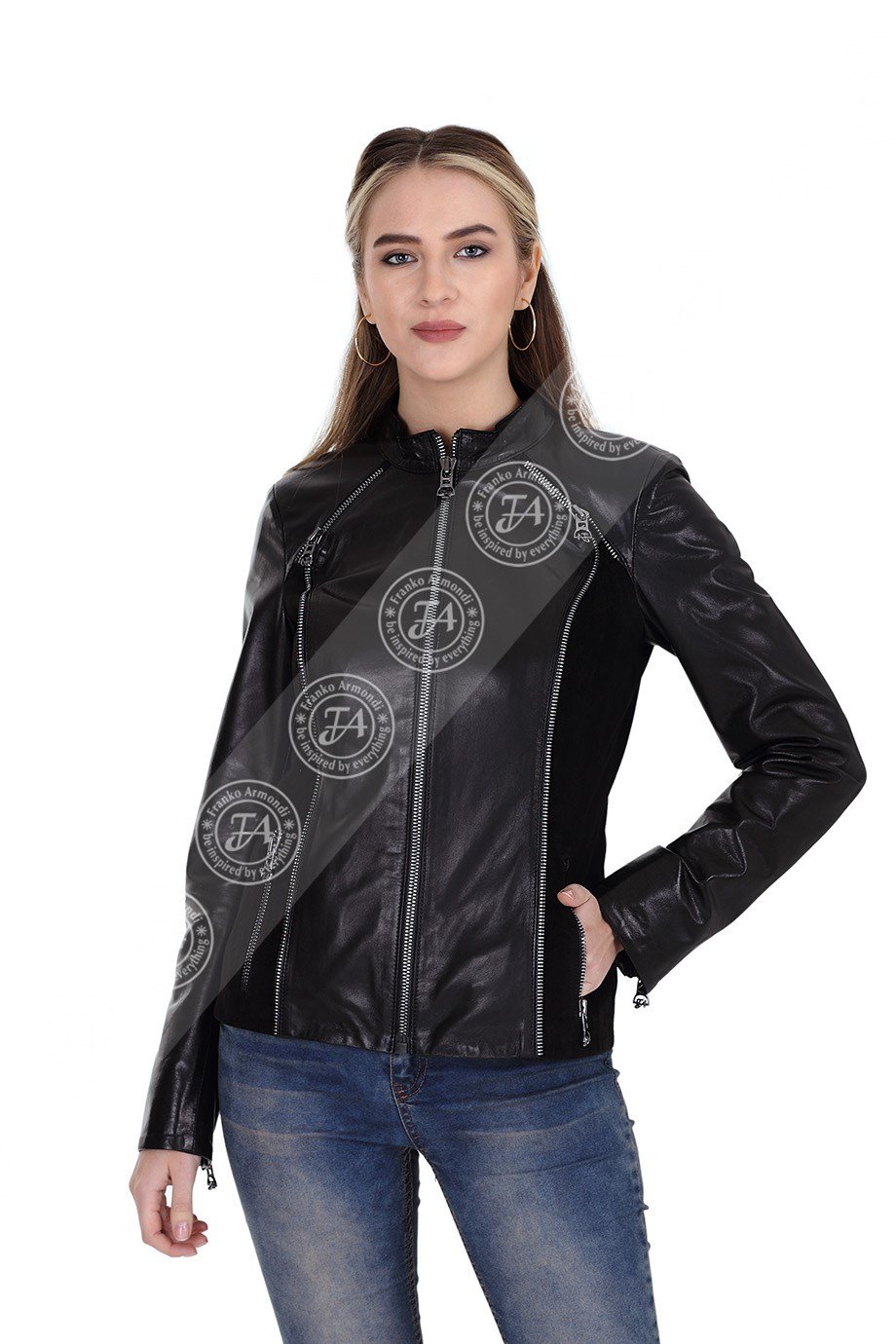 Women's Genuine Leather Sport Jacket Suede Black YBK-1414-19581 FA2