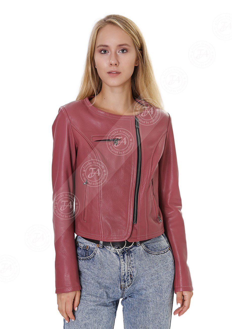 Kadın Gerçek Deri Klasik Ceket Pembe BK-1557 - 19914 FA4