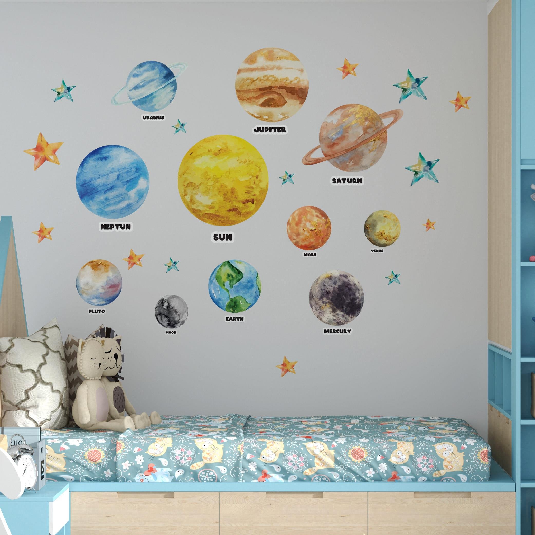 212shop | İsimli Gezegenler ve Yıldızlar Eğitici Bebek Çocuk Odası Duvar  Sticker Seti - STC794