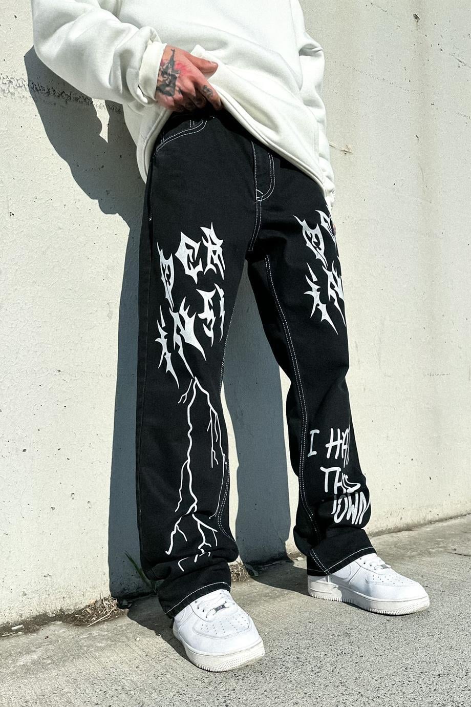 CATCHER バスケットボールパンツ 黒baggy opium y2khedi Siyah Beyaz Dikiş K-21 Baskılı Siyah Baggy Pantolon