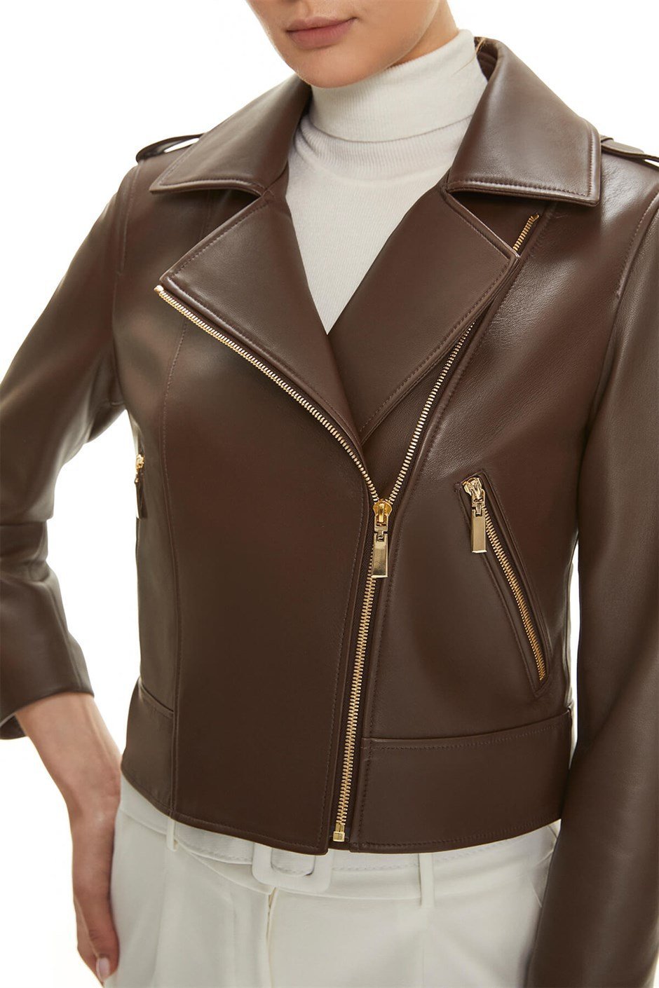 Chocolate leather jacket on sale womens