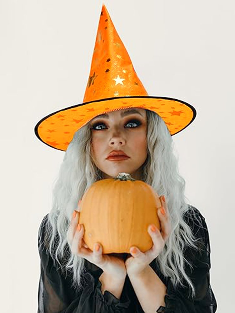 Cadılar Bayramı Desenli Cadı Şapkası Halloween Parti Kostüm Aksesuarı  Turuncu