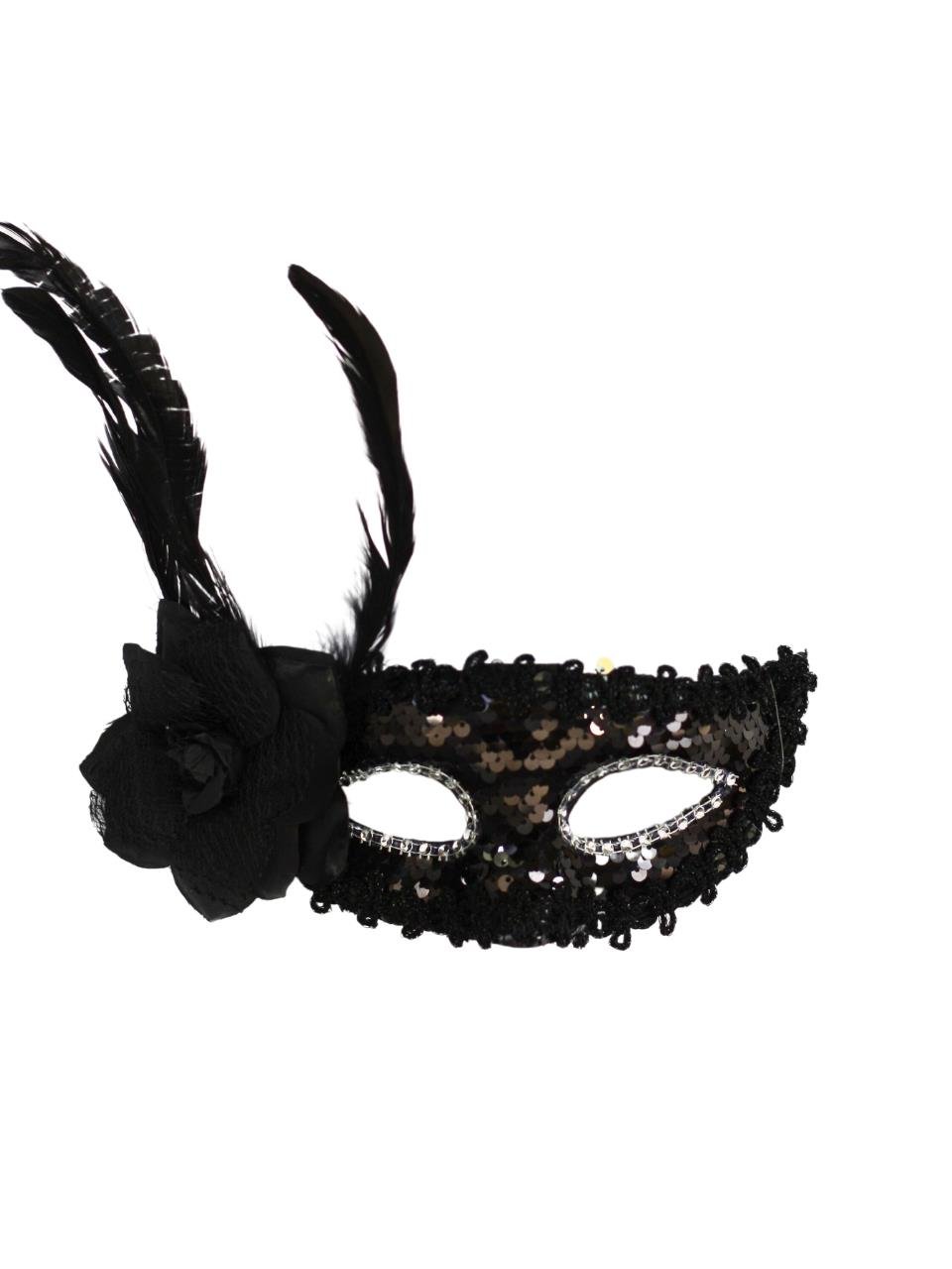 Yandan Tüylü Payet Pullu Parti Maskesi Balo Parti Kostüm Aksesuarı Maske  Siyah