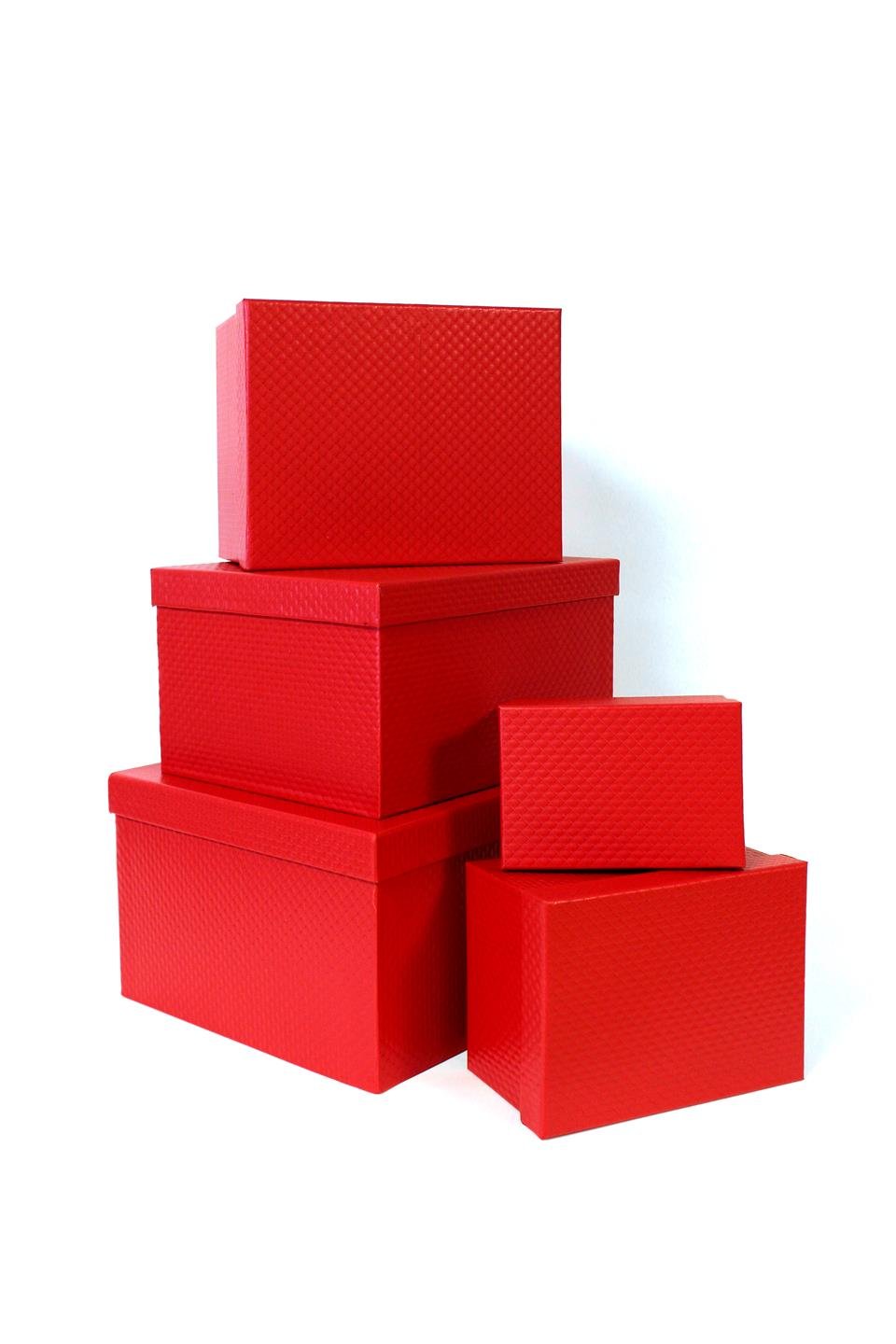 Hediye Kutusu Deri Görünümlü Dikdörtgen Kutu Kırmızı 5'li Set No:2
