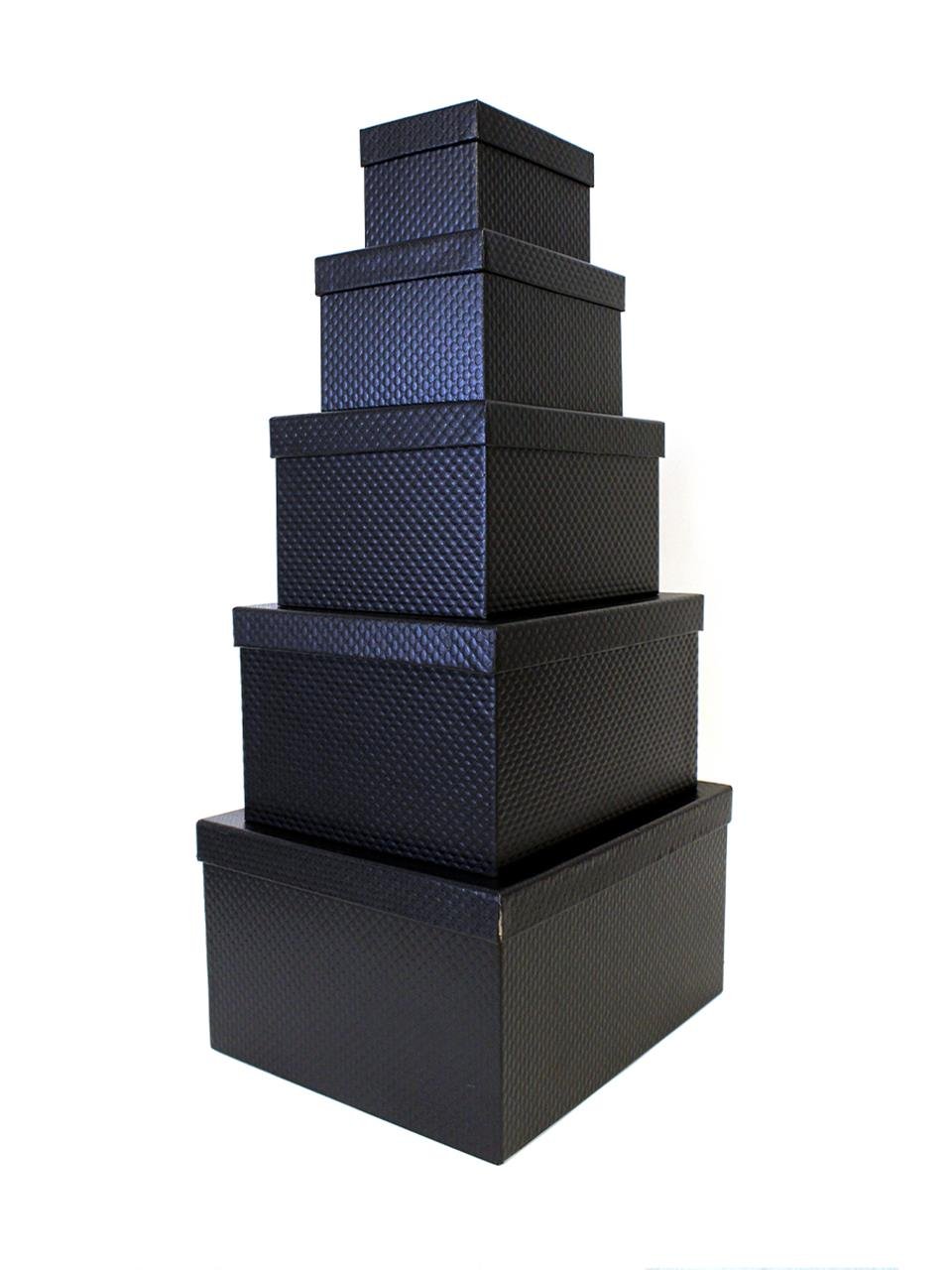 Hediye Kutusu Deri Görünümlü Dikdörtgen Kutu Siyah 5'li Set No:1