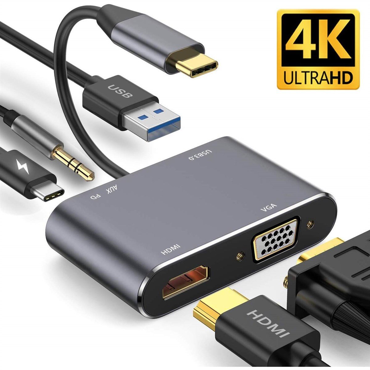 Daytona Hc-11 Macbook Uyumlu Type-C To USB 3.0 1080P Hd 4K HDMI VGA Pd