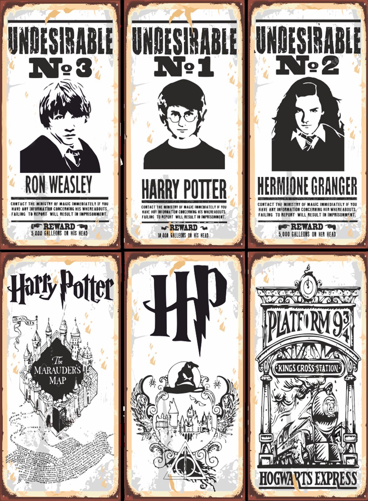 Harry Potter Wanted 6'lı Mini Wooden Poster Set 6 Poster Multiple - Wall  Stickers - AliExpress