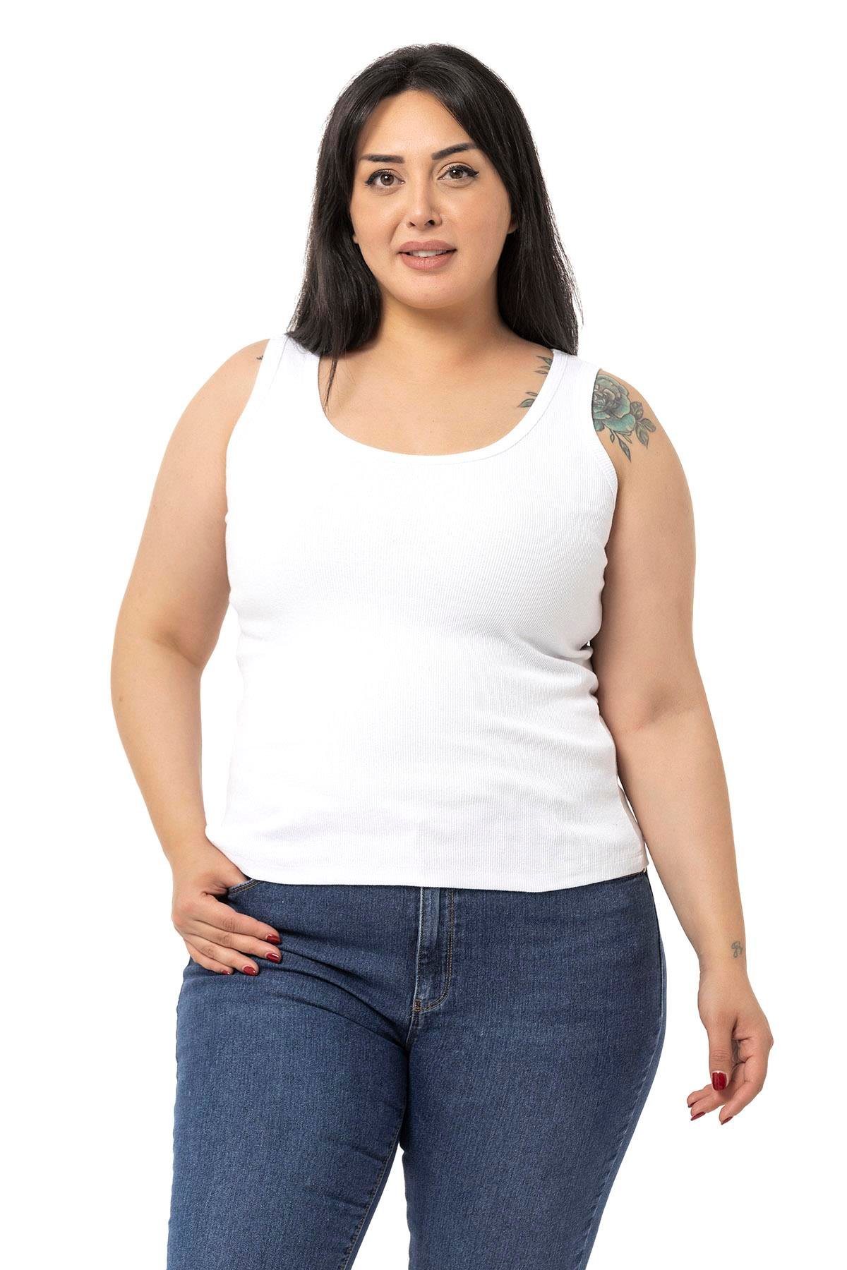 Büyük Beden Askılı Fitilli Kaşkorse Beyaz Body