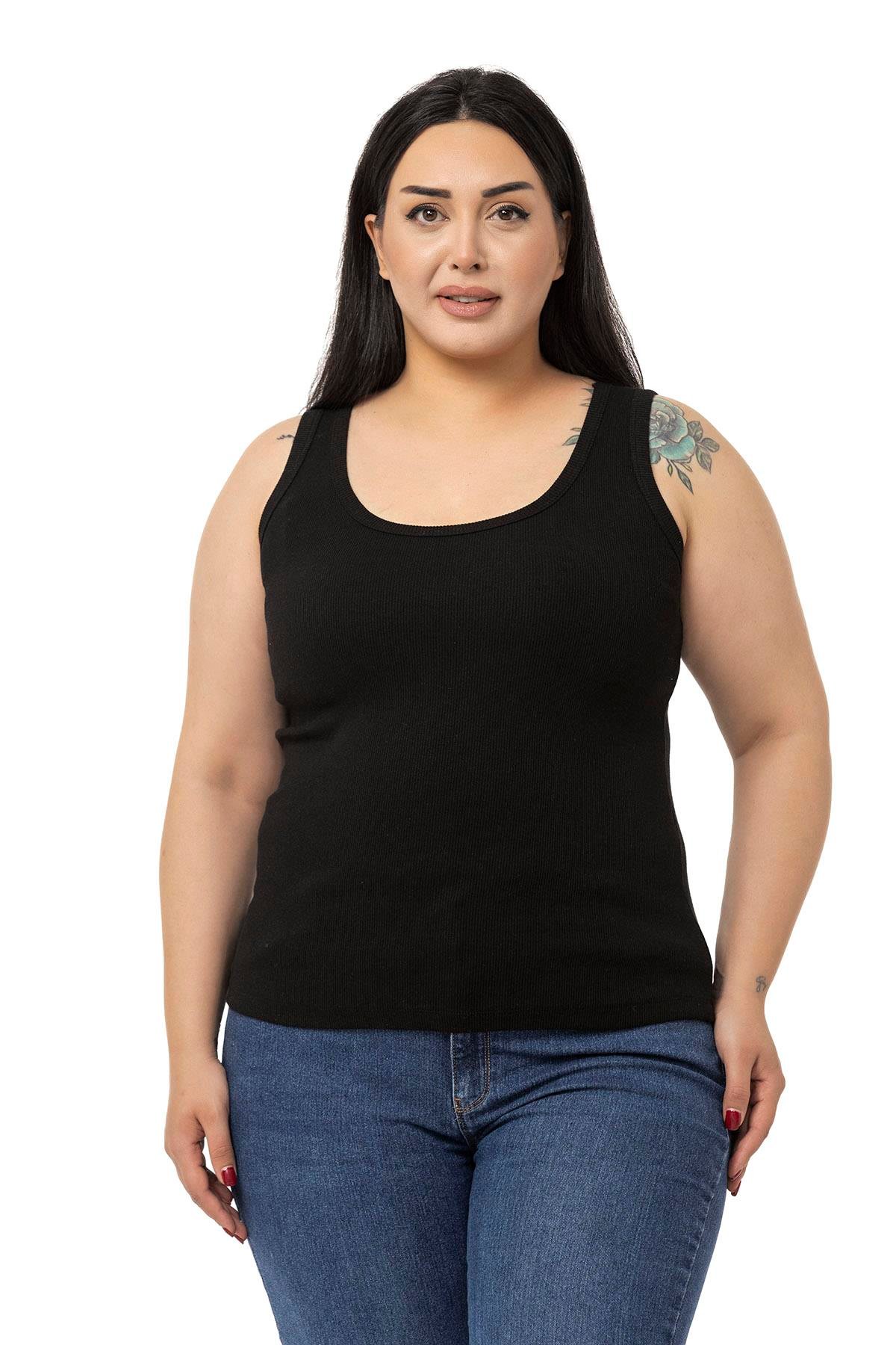 Büyük Beden Askılı Fitilli Kaşkorse Siyah Body