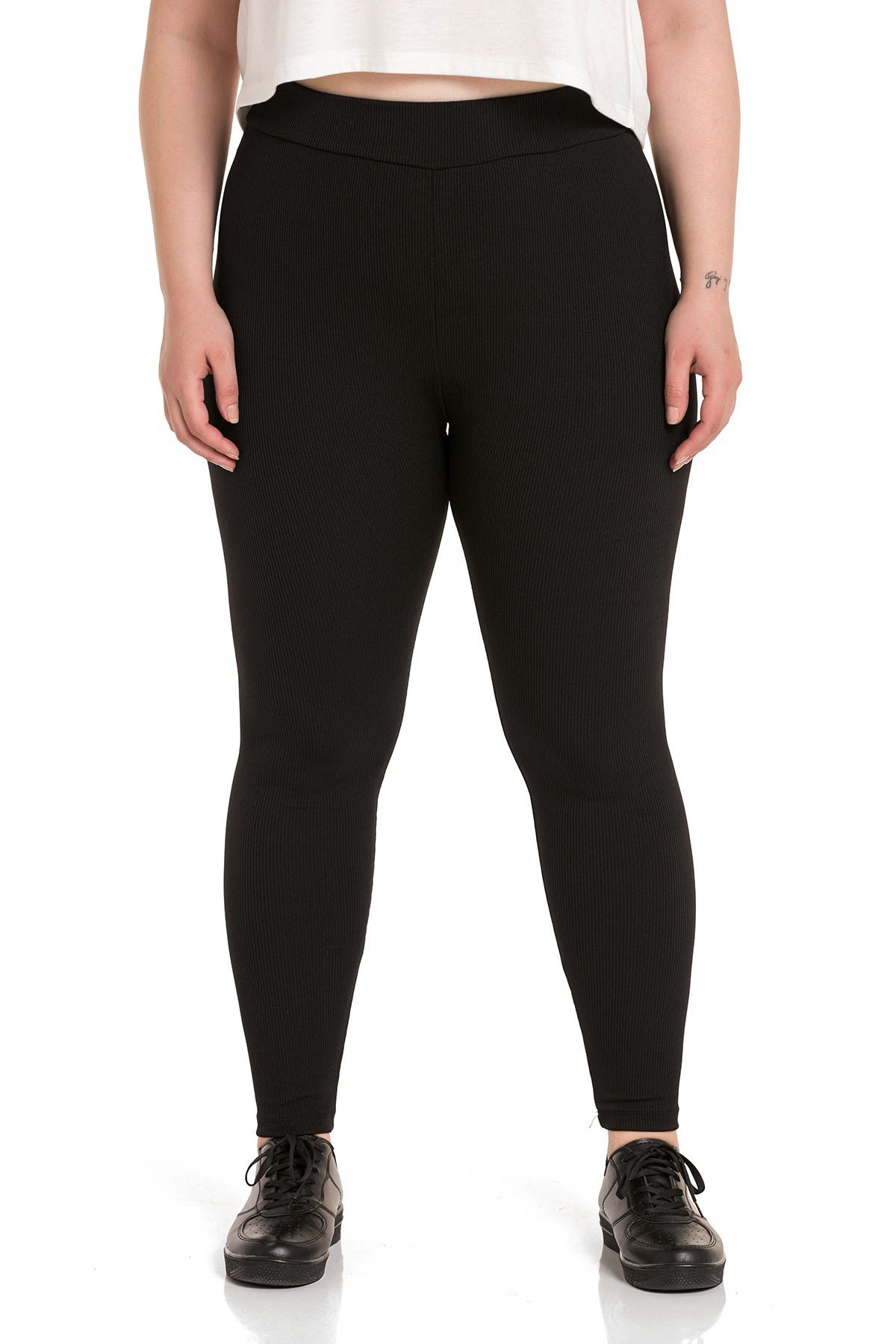Plus Size Black Tights with Elastic Waist and Ankle Length