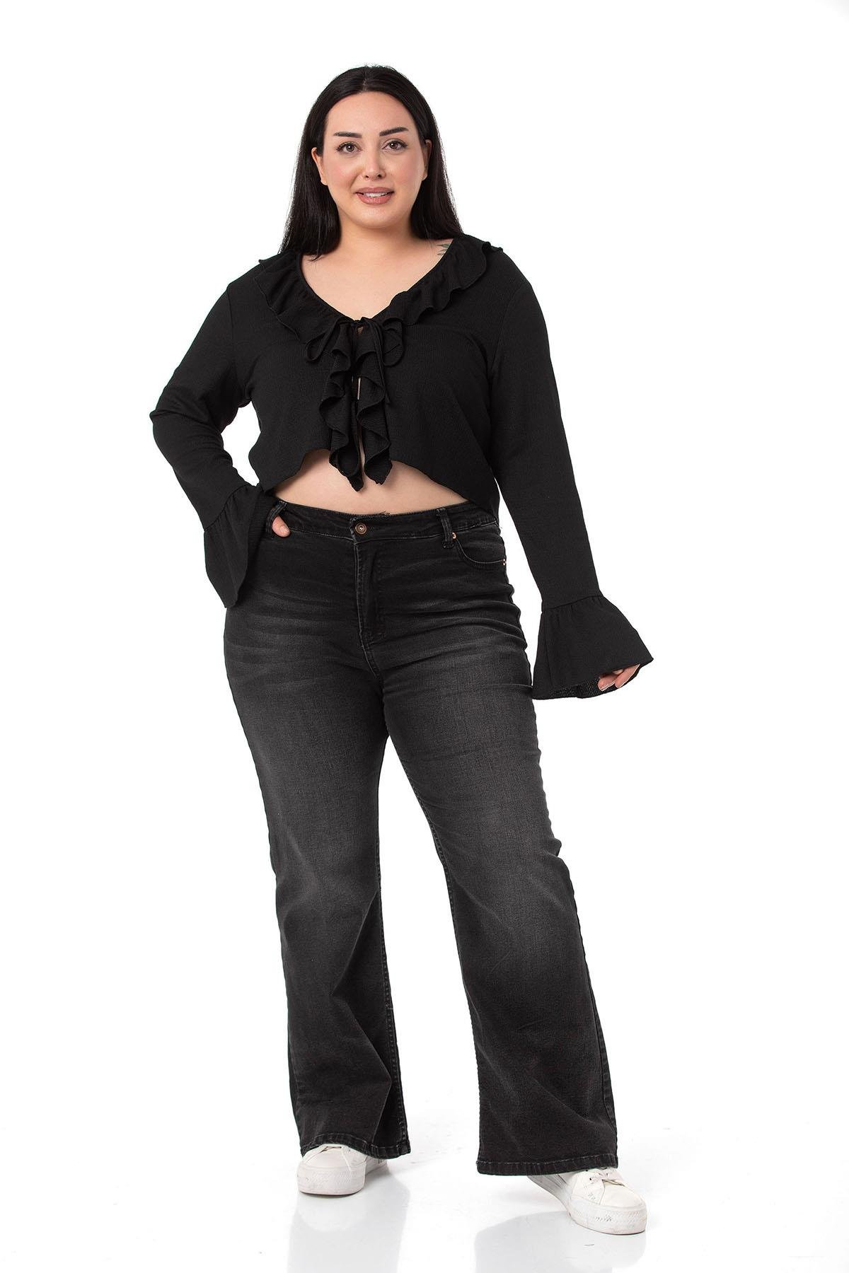 Plus Size Black Bolero with Frill Detail on Collar and Sleeves