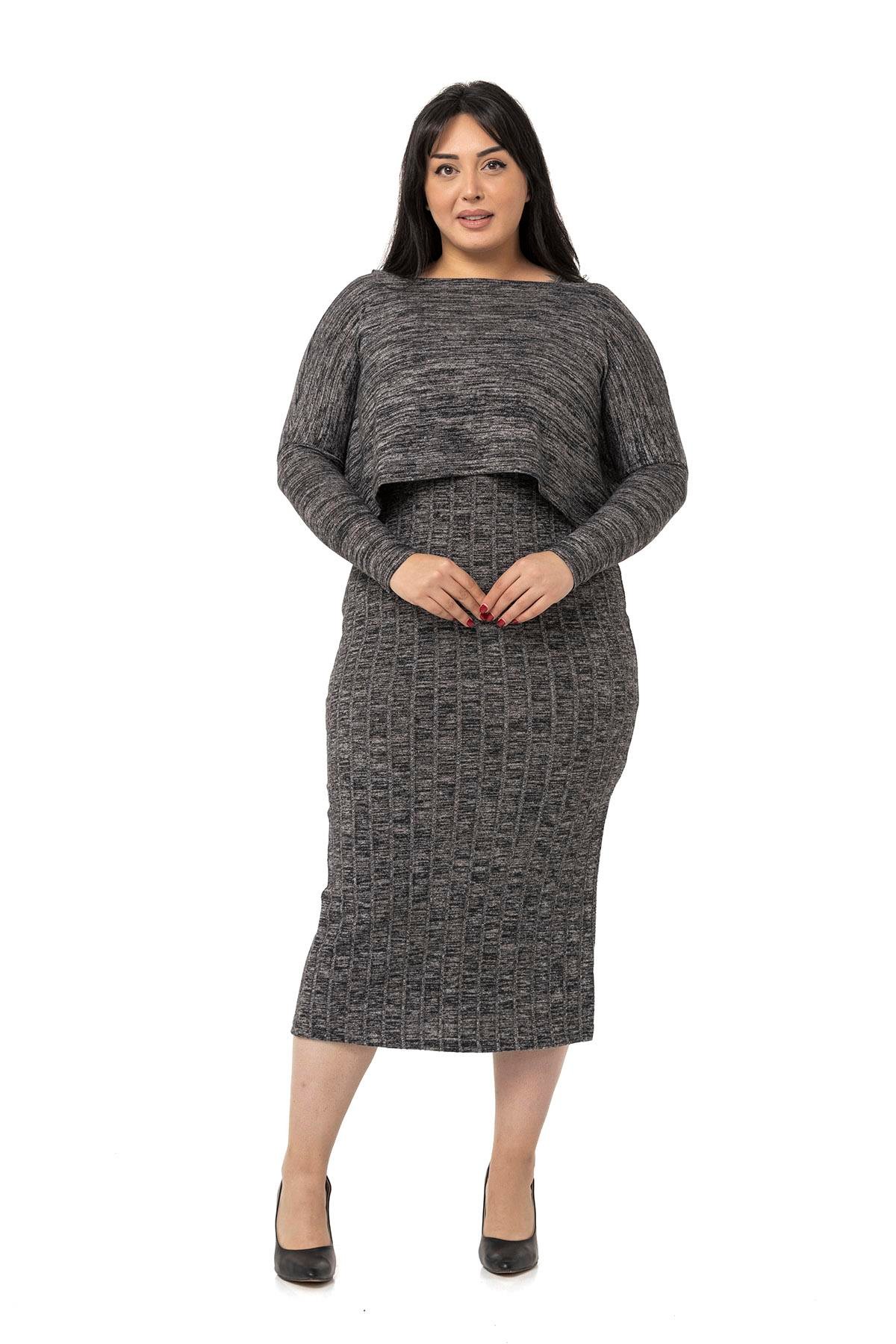 Plus Size Knitwear Dress Blouse Black Double Set