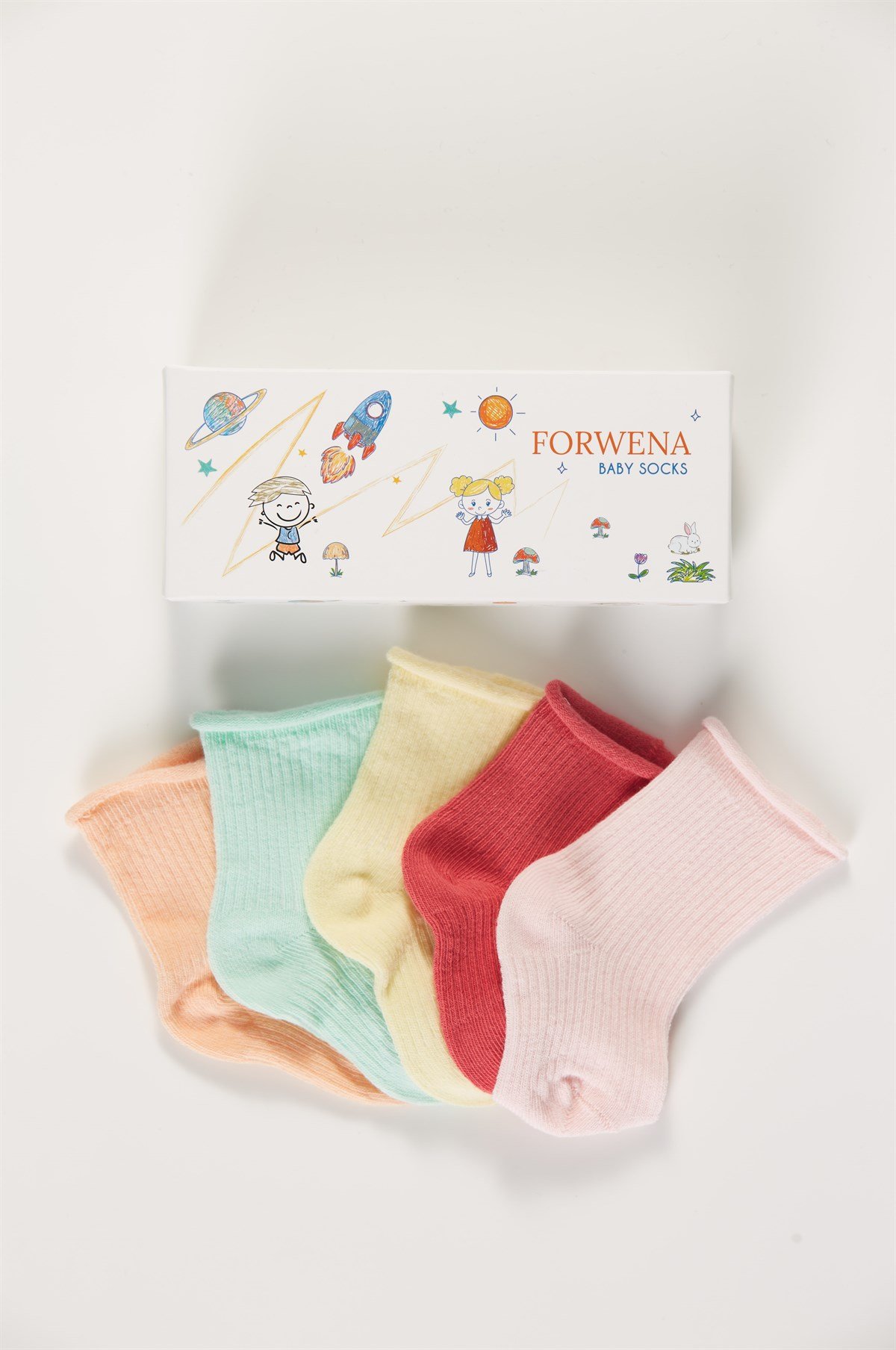 5'li Kutulu Bebek Renkli Pamuklu Lastiksiz Dikişsiz Soket Çorap