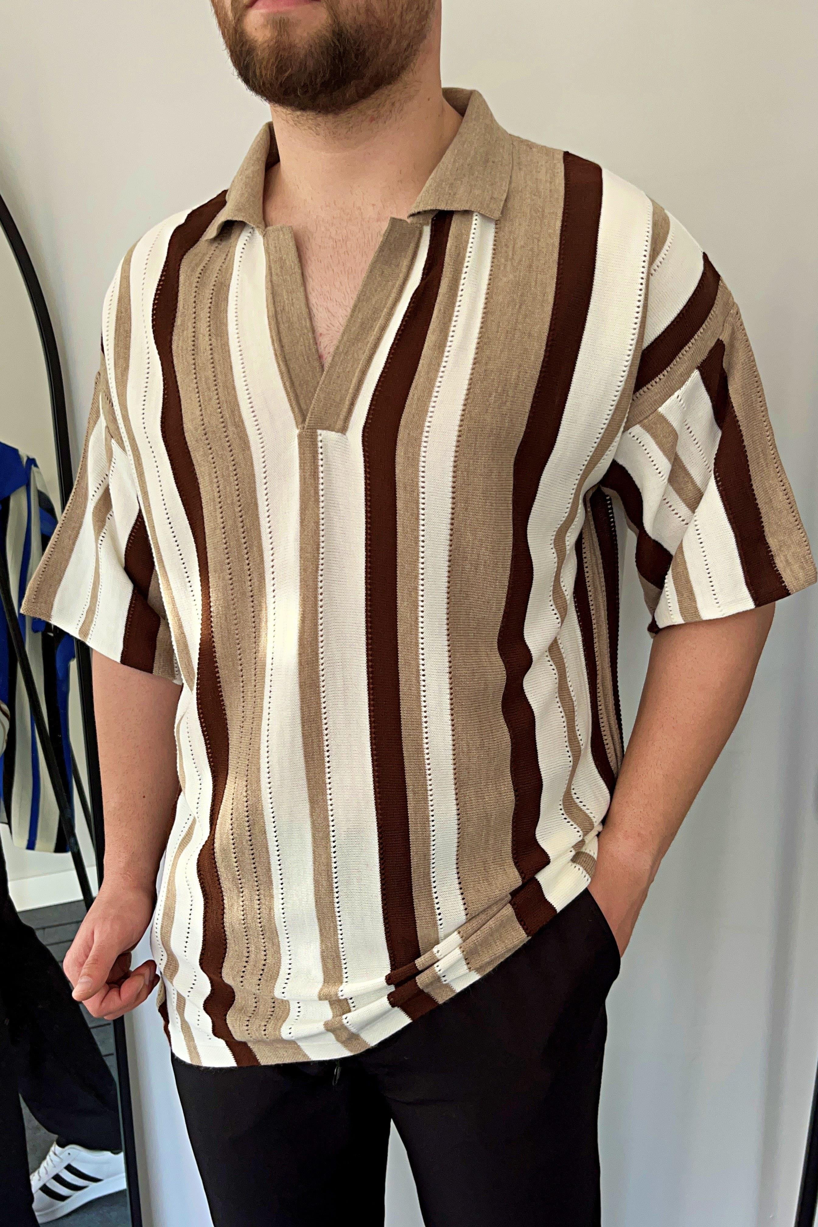 Kahve Polo V Yaka Oversize Triko Tshirt V P LOKAL