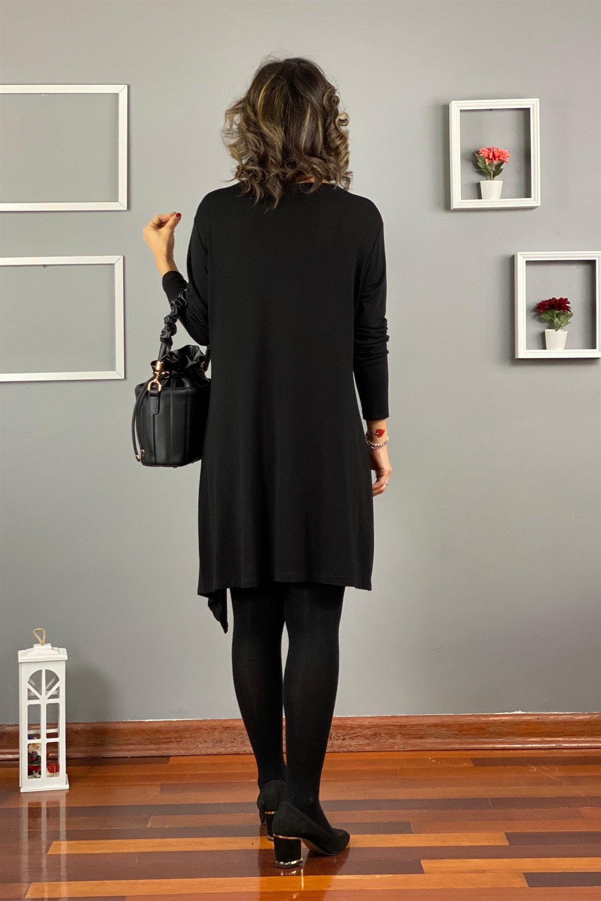 Siyah 3 Düğmeli Tasarım Tunik Elbise