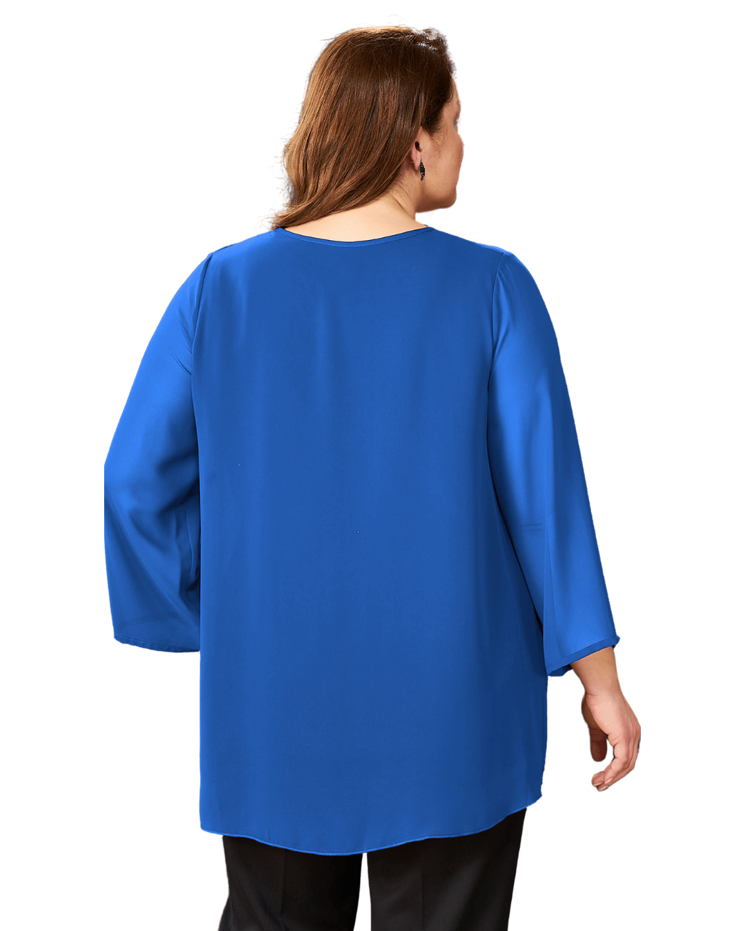 Büyük Beden Saks Mavisi Renkli Likralı Şifon Bluz