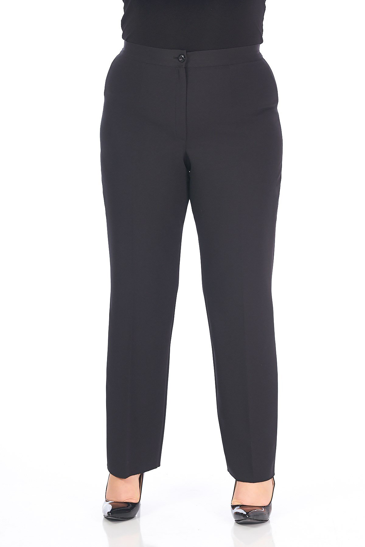 Büyük Beden Siyah Renkli Beli Lastikli Likralı Kışlık Kumaş Pantolon