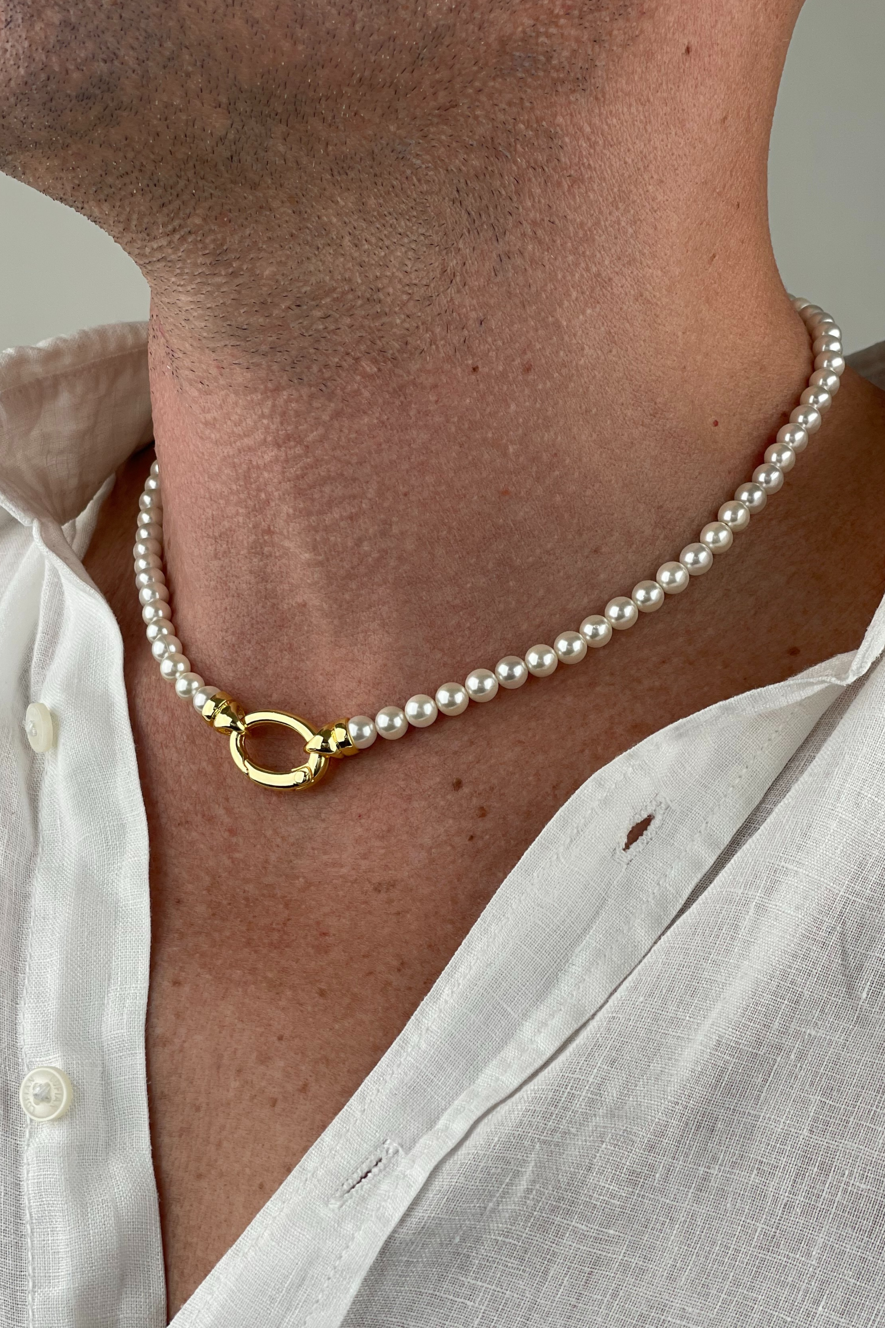 Gold Pendant Pearl Chain Necklace Mens Pearl And Gold Necklace Men