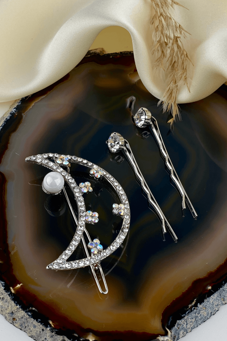 Rhinestone Embellished Hair Pin Set