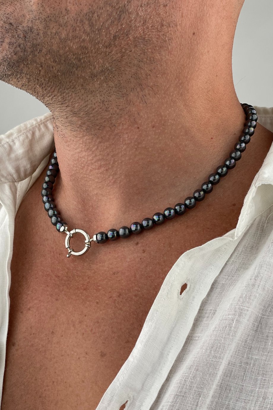 Black Pearl Necklace For Men | Silver Sailor Lock - Tokasepeti