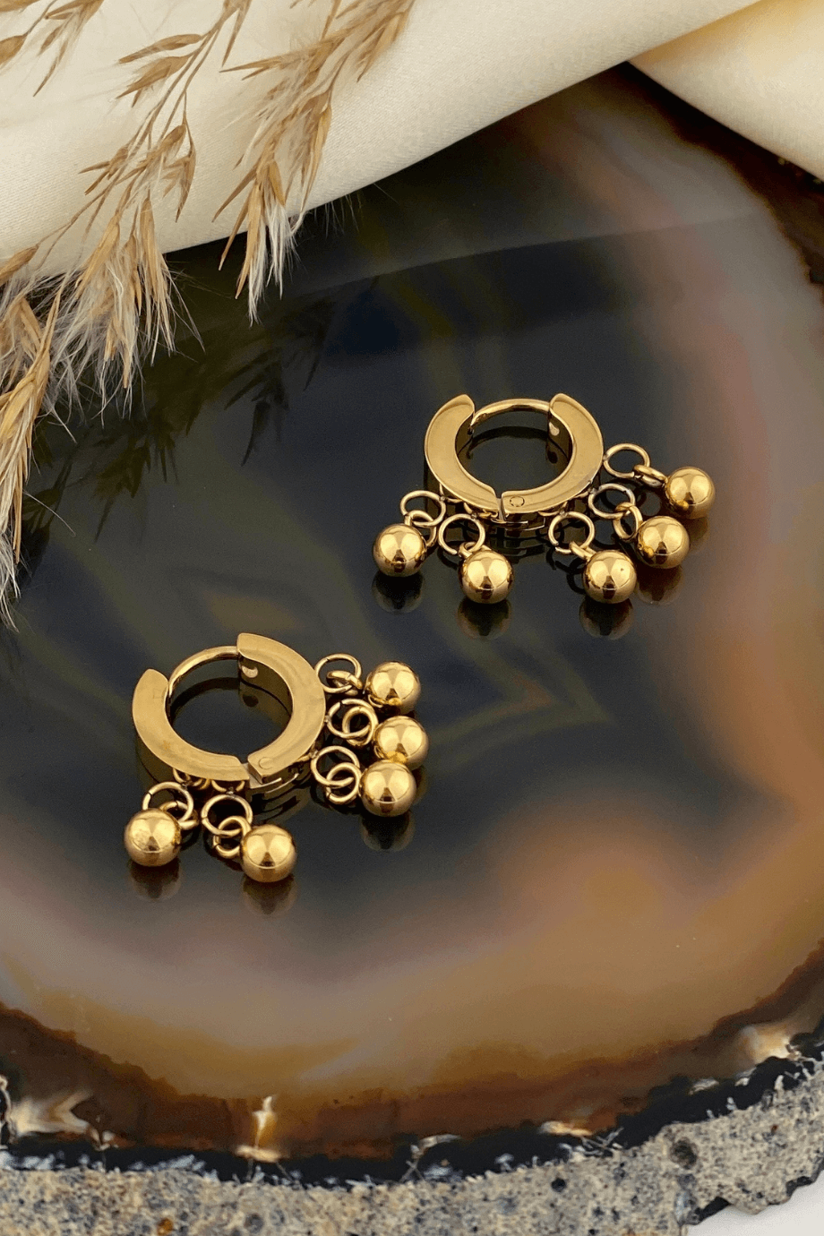 Ball Steel Hinged Hoop Earrings Gold