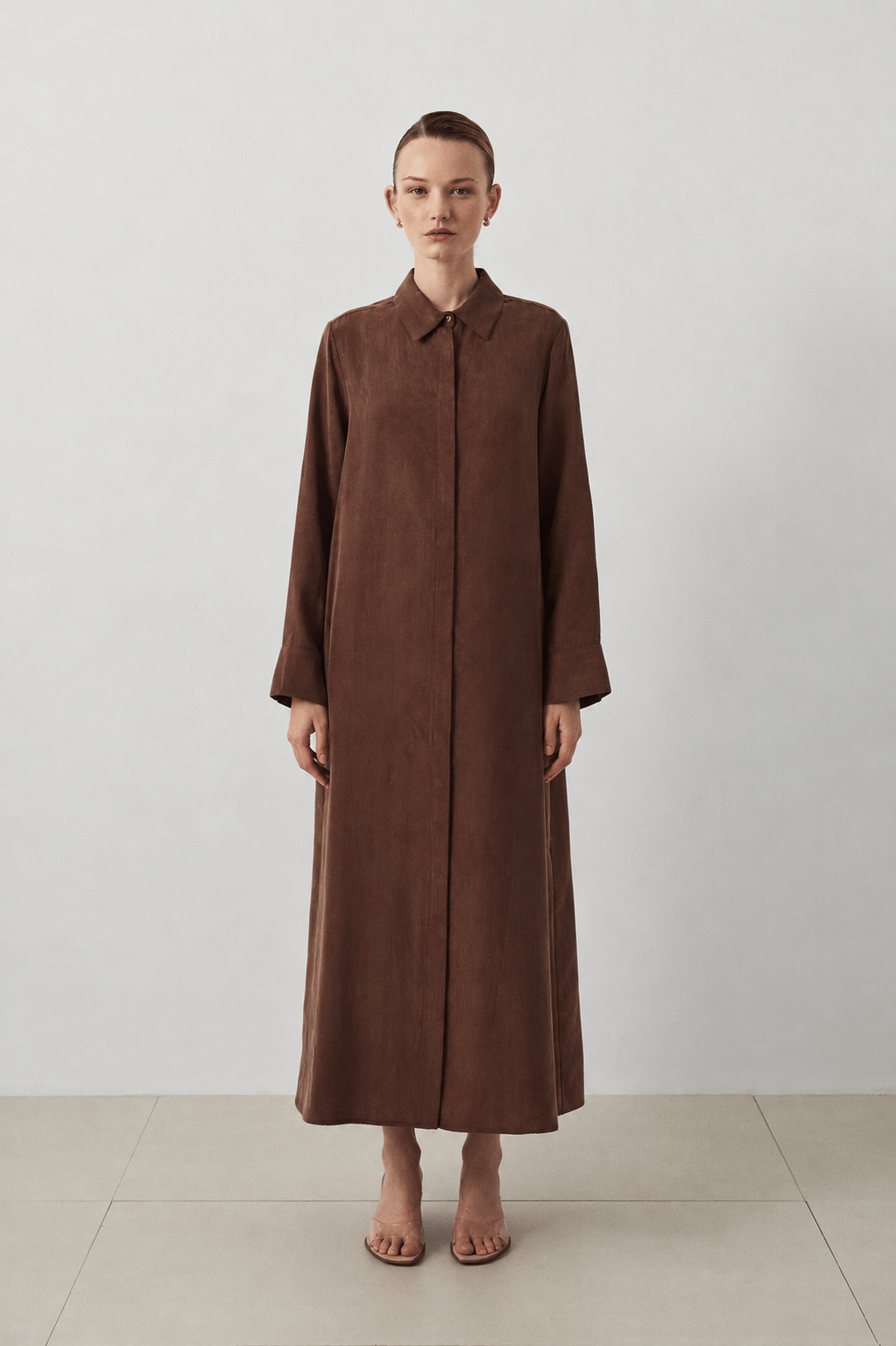 GLORIA WASHED SILK SHIRT DRESS BROWN