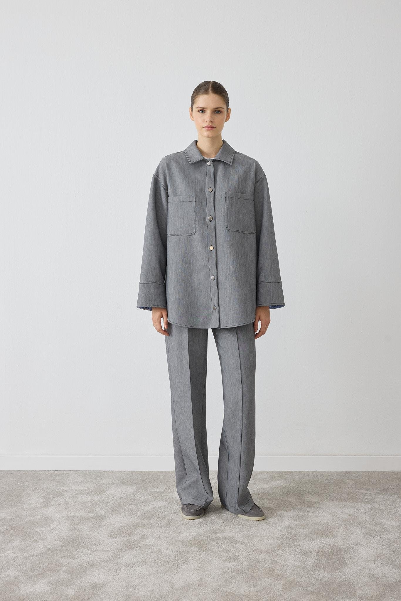 RIVA STRIPE TRIM DETAILED PANTS SET GRAY