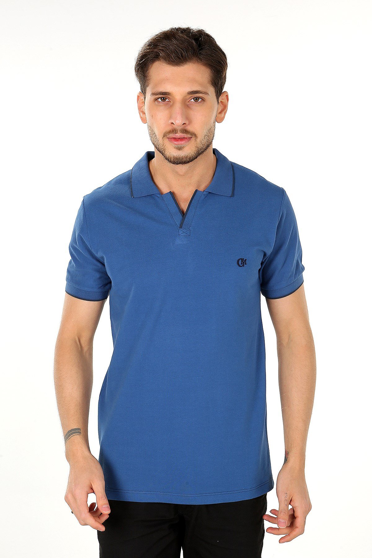 Gece Mavisi Renk Şeritli V Yaka Polo T-Shirt Modelleri ve Fiyatları